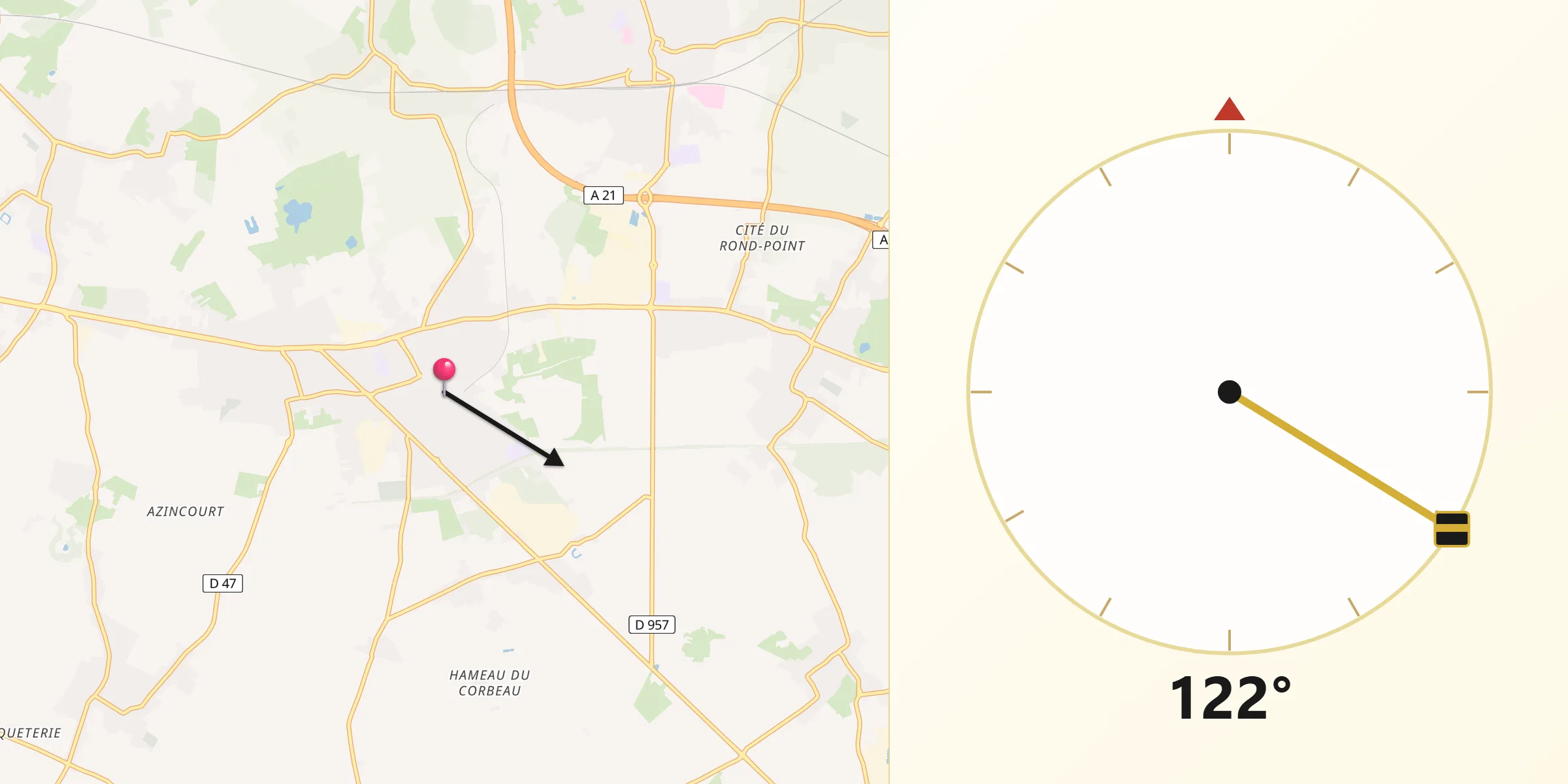 Direction vers la Qibla depuis Aniche