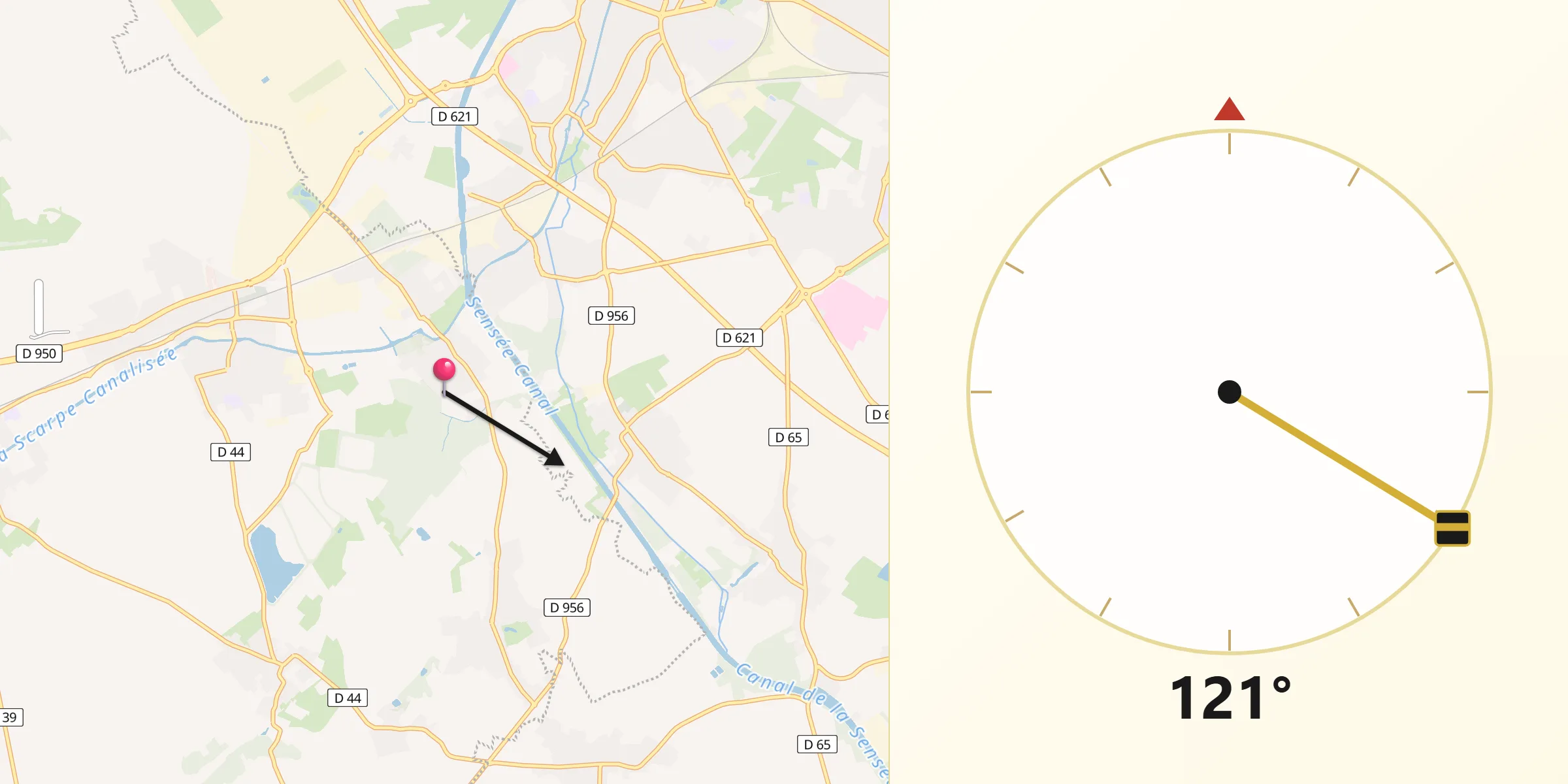 Direction vers la Qibla depuis Corbehem