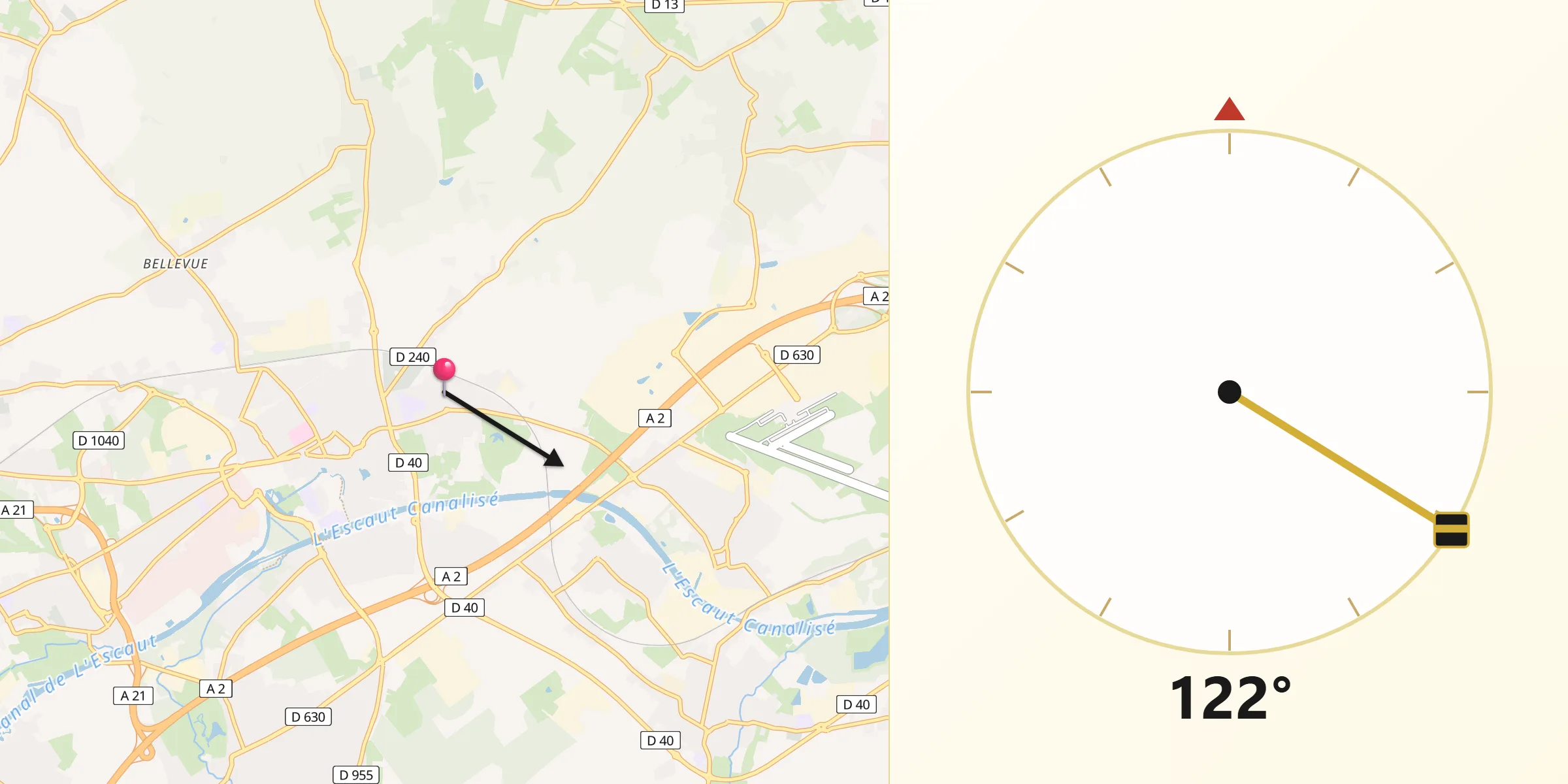 Direction vers la Qibla depuis Wavrechain-sous-Denain