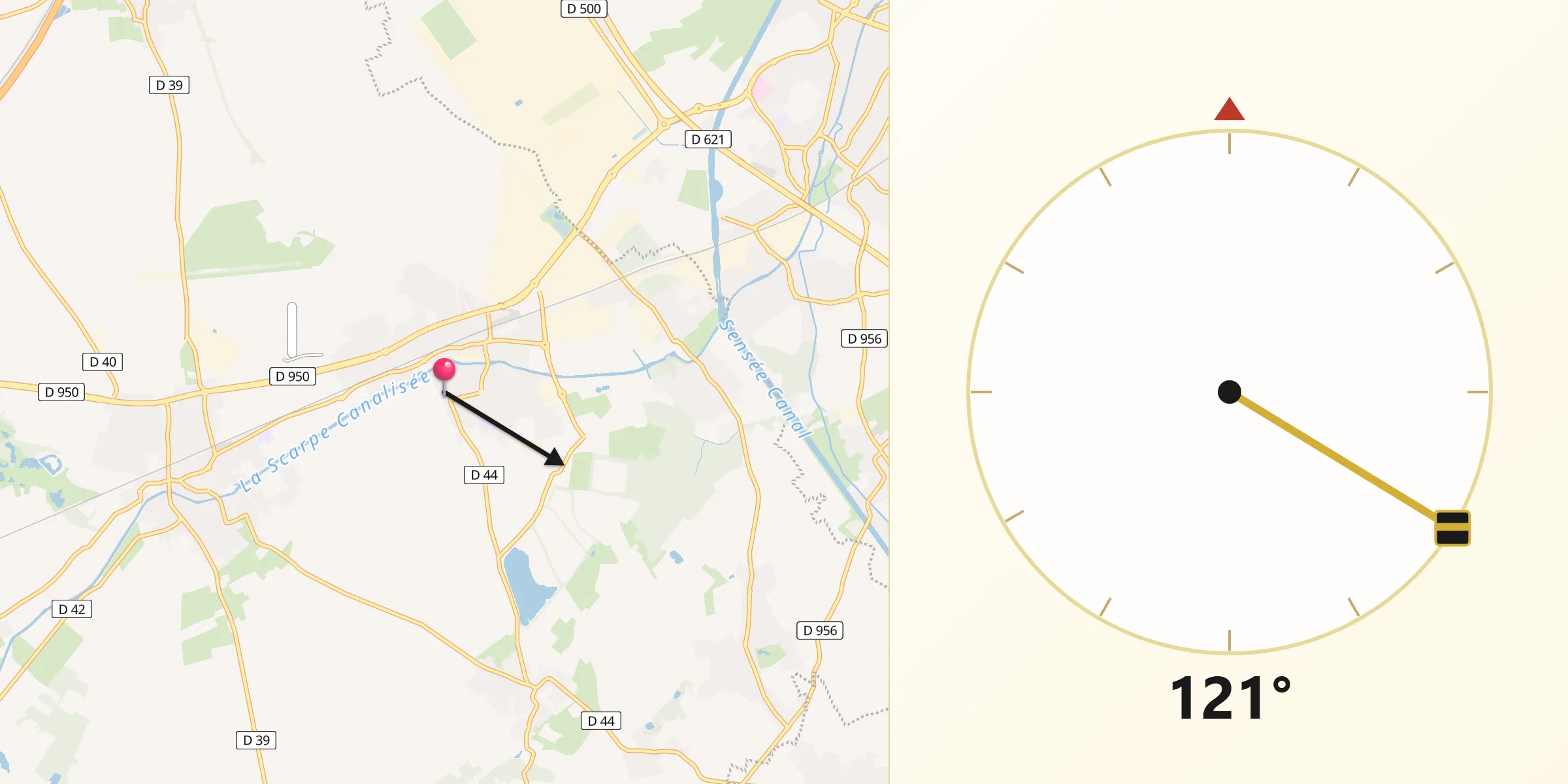 Direction vers la Qibla depuis Brebières