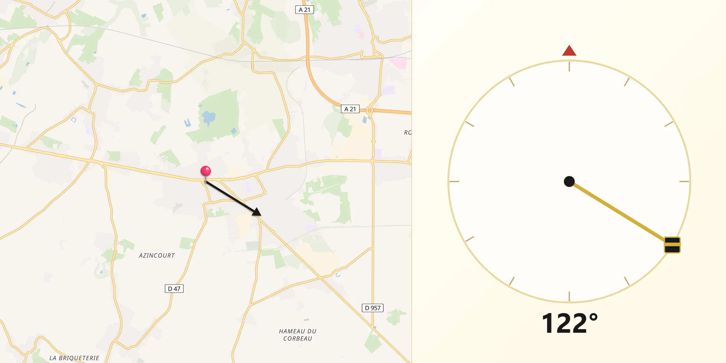 Direction vers la Qibla depuis Auberchicourt
