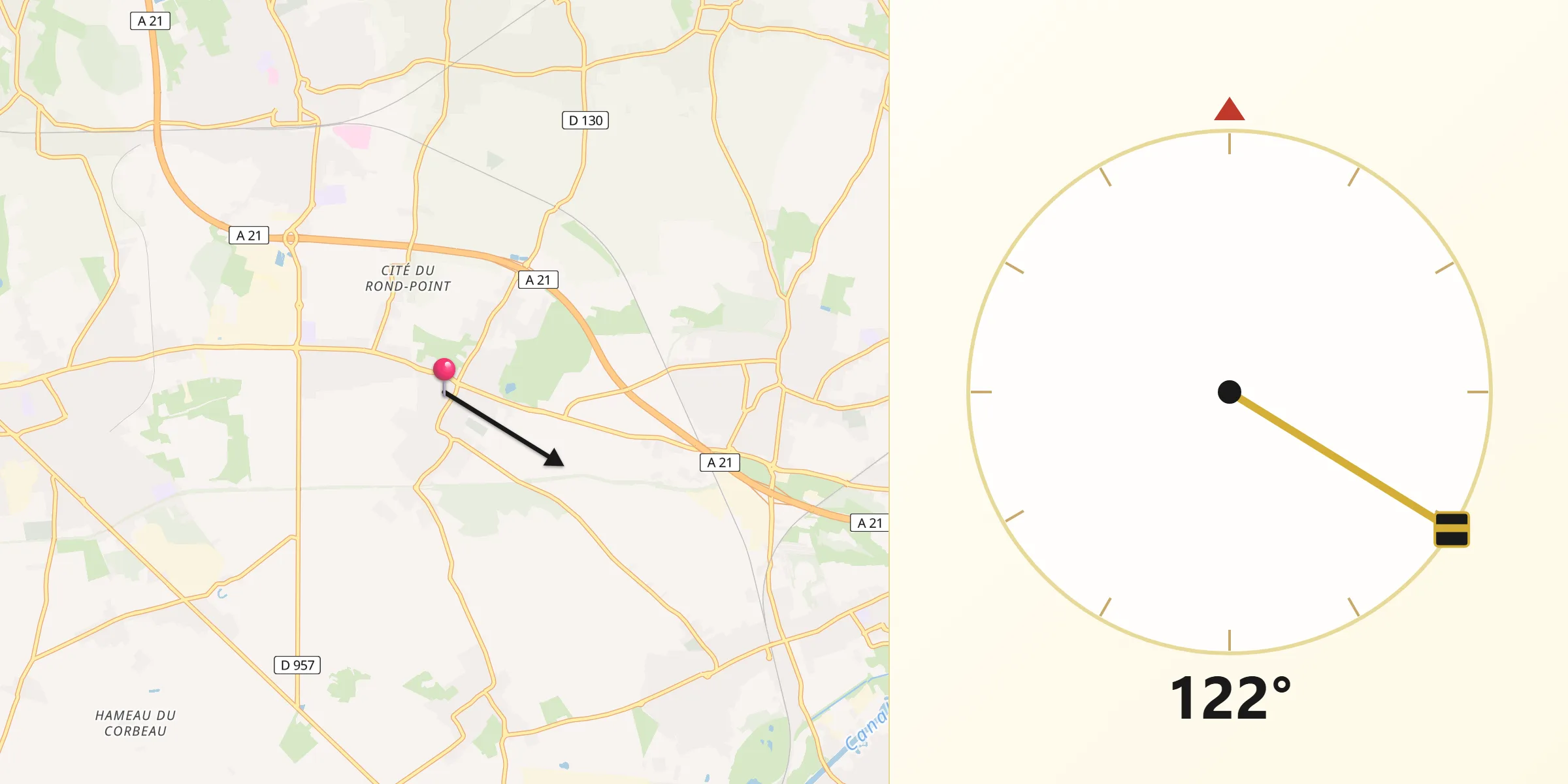 Direction vers la Qibla depuis Abscon