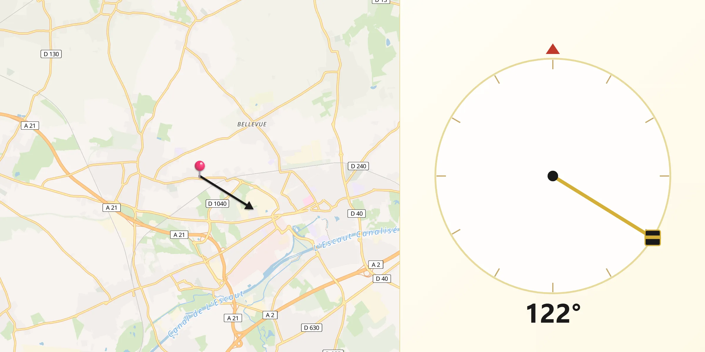 Direction vers la Qibla depuis Nord