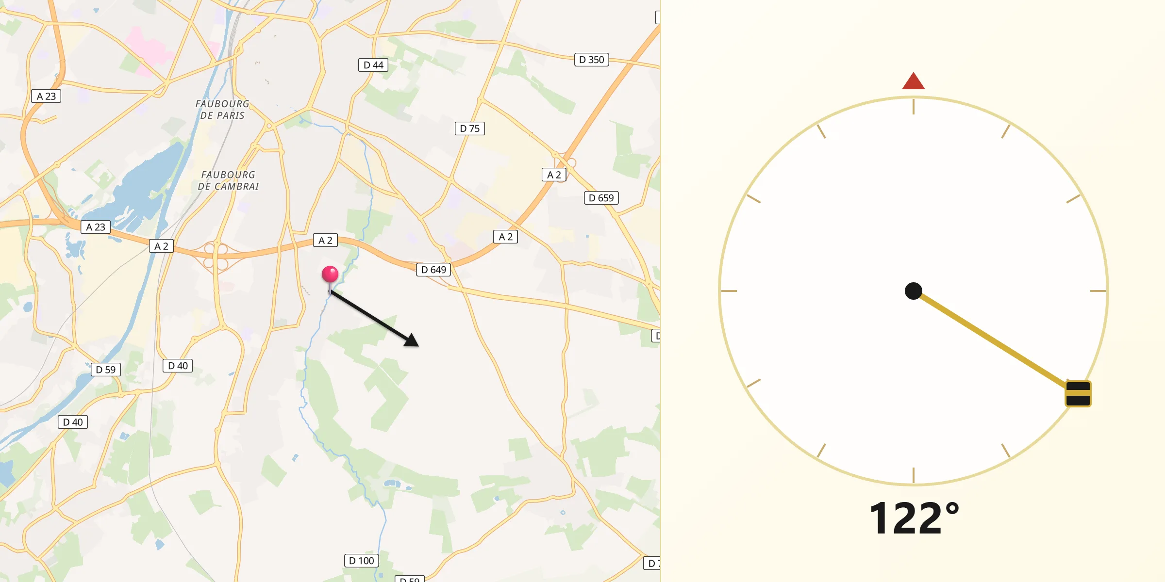 Direction vers la Qibla depuis Aulnoy-lez-Valenciennes