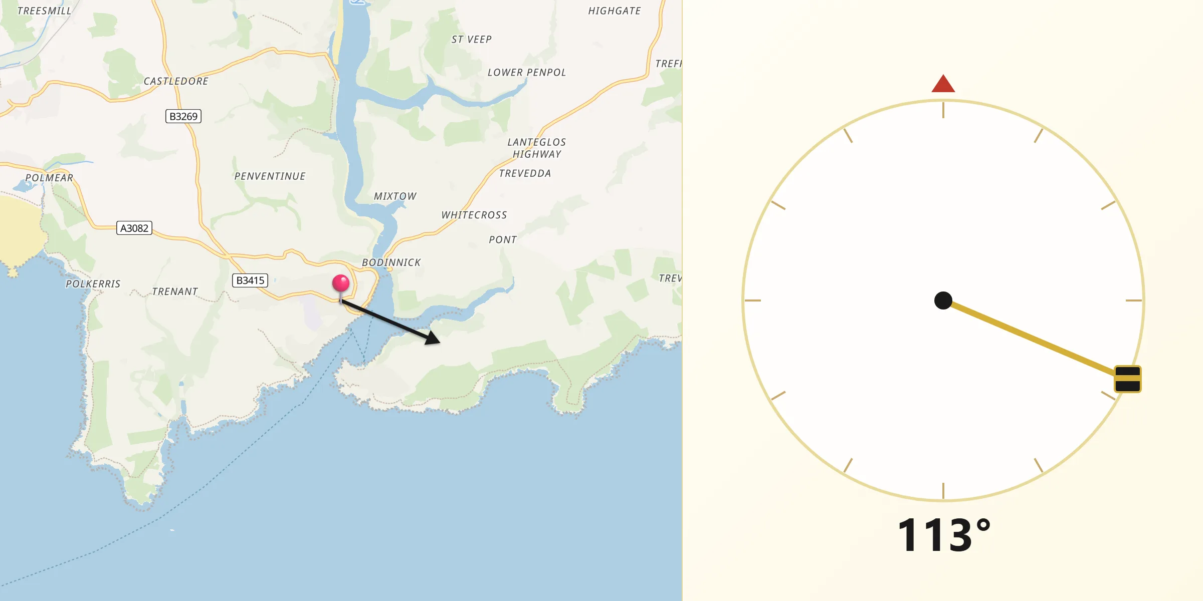 Qibla Direction from Fowey