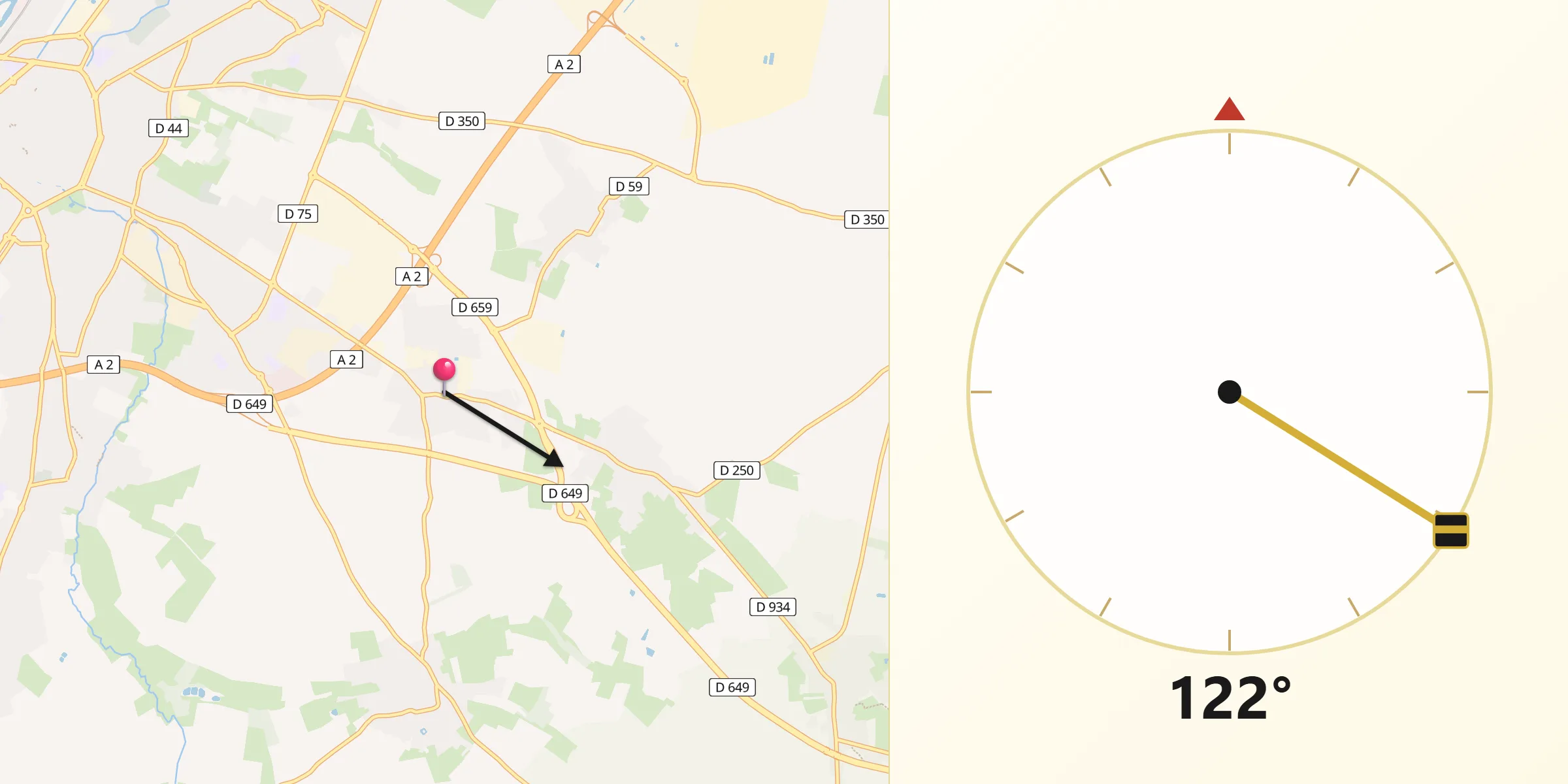Direction vers la Qibla depuis Saultain