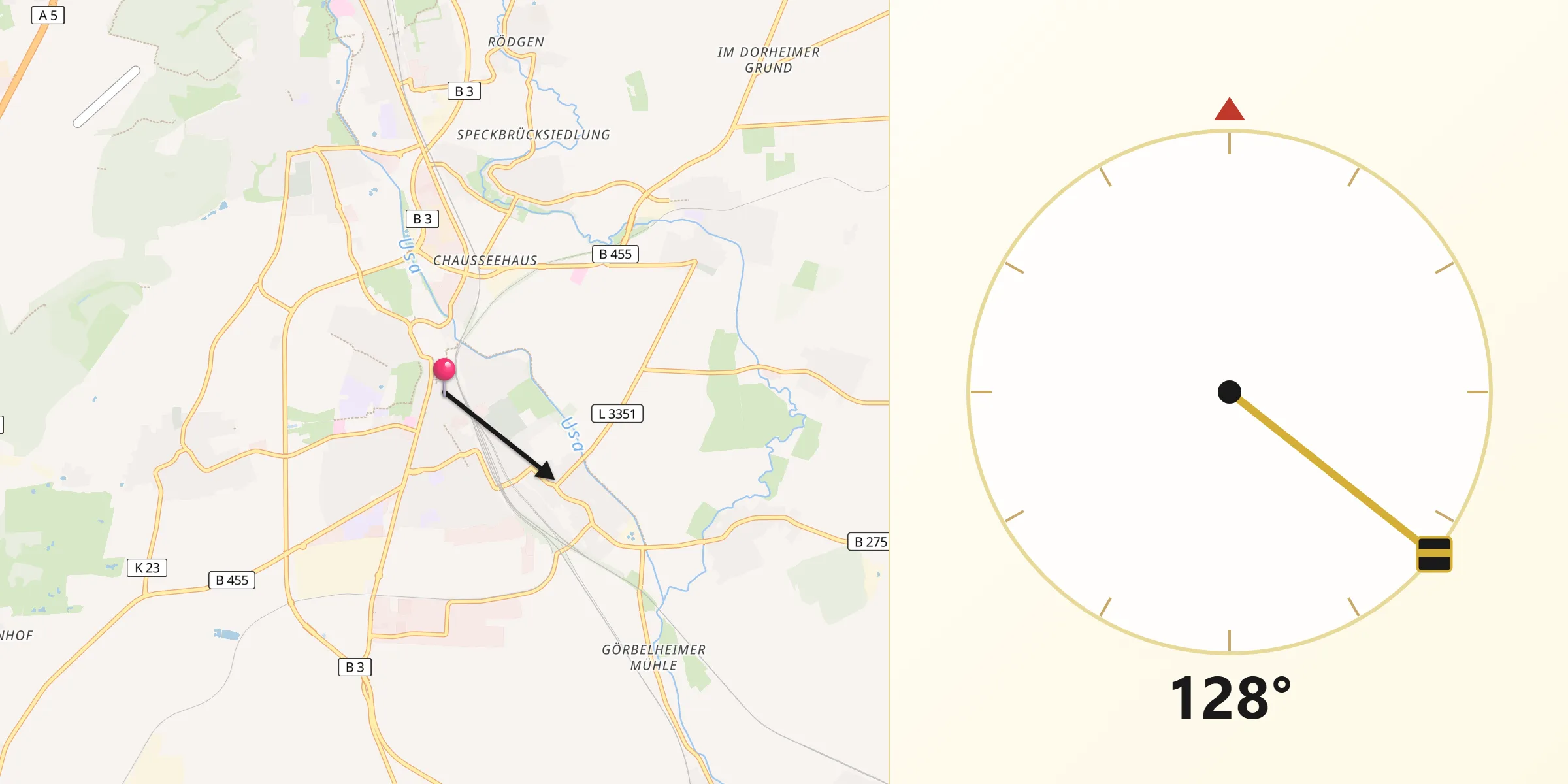 Qibla-Richtung von Friedberg