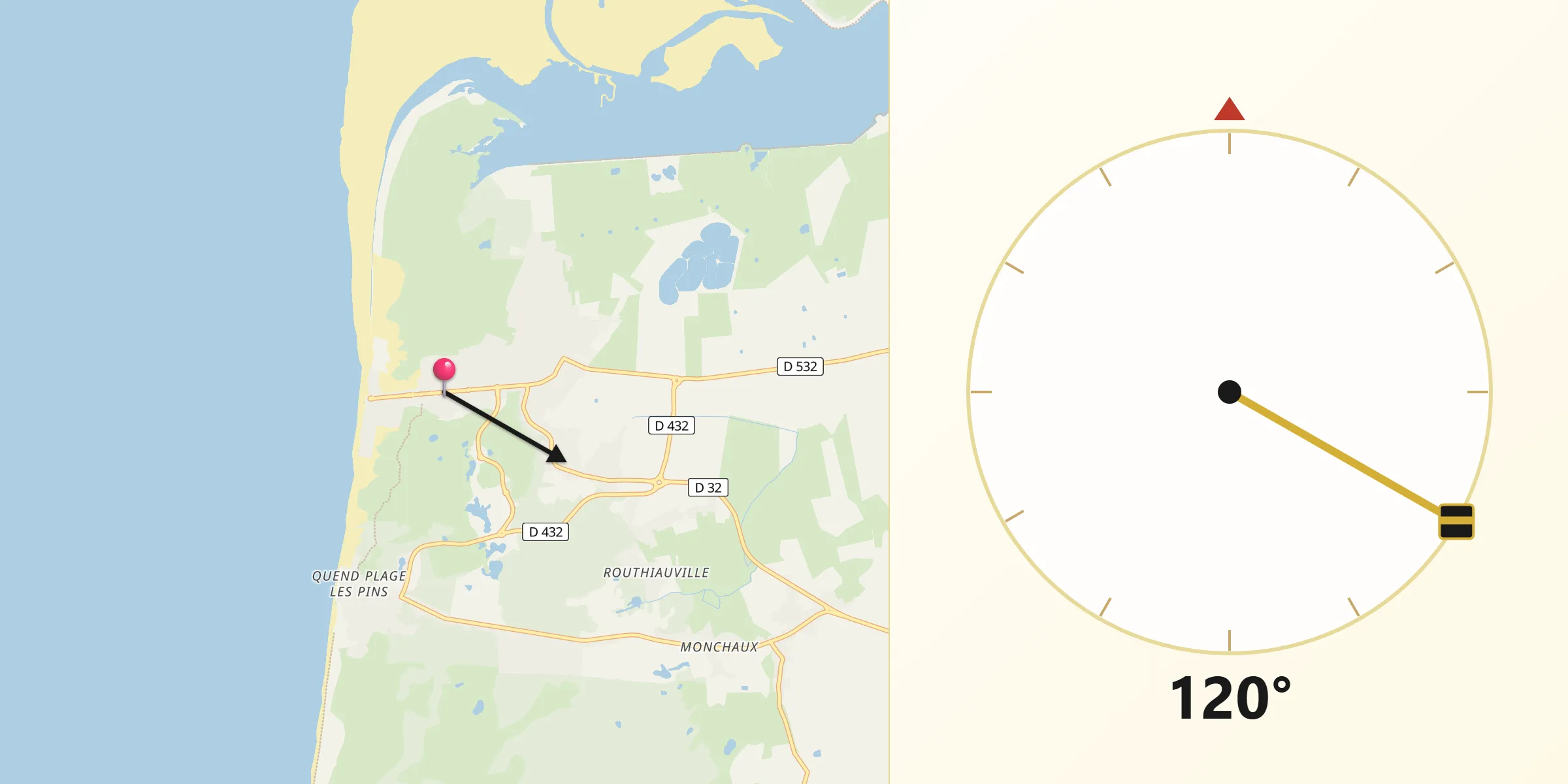 Direction vers la Qibla depuis Fort-Mahon-Plage