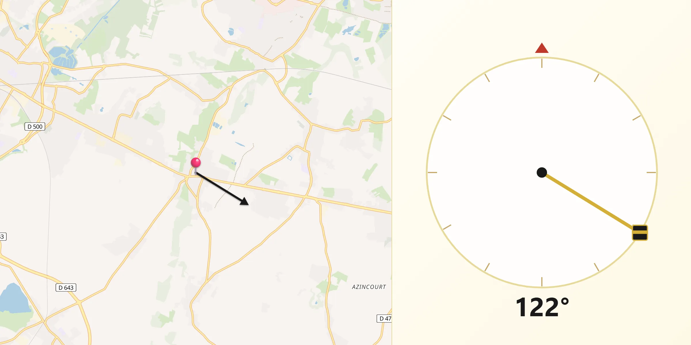 Direction vers la Qibla depuis Lewarde