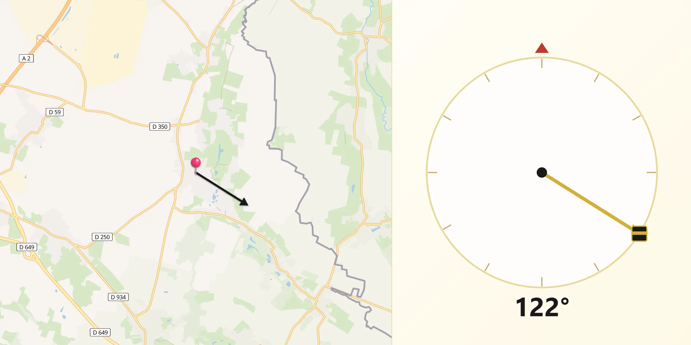 Direction vers la Qibla depuis Sebourg