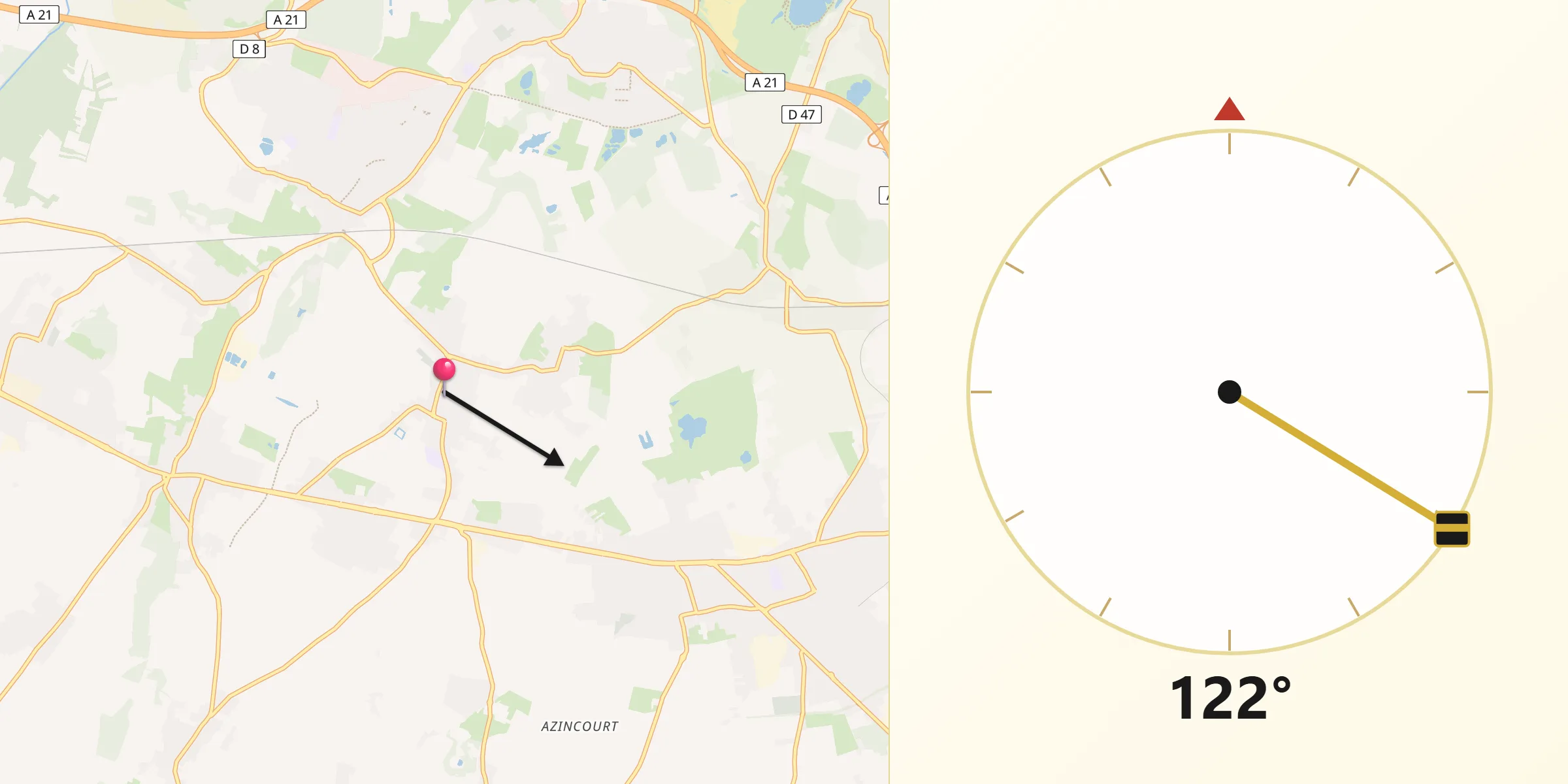Direction vers la Qibla depuis Masny