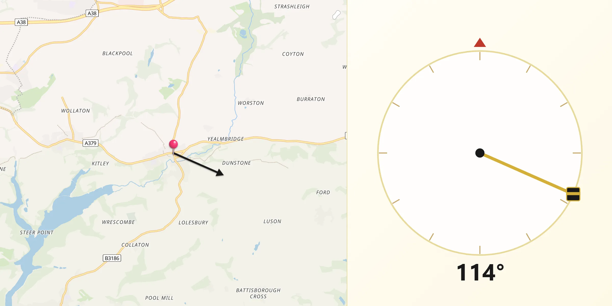 Qibla Direction from Yealmpton