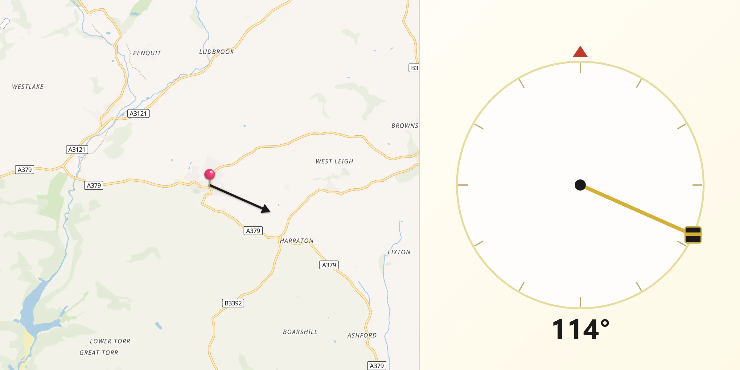 Qibla Direction from Modbury