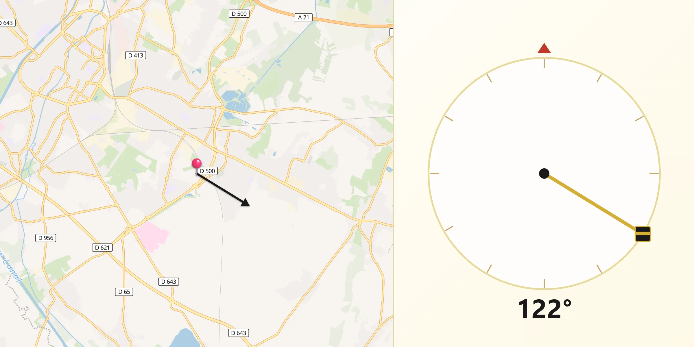 Direction vers la Qibla depuis Dechy
