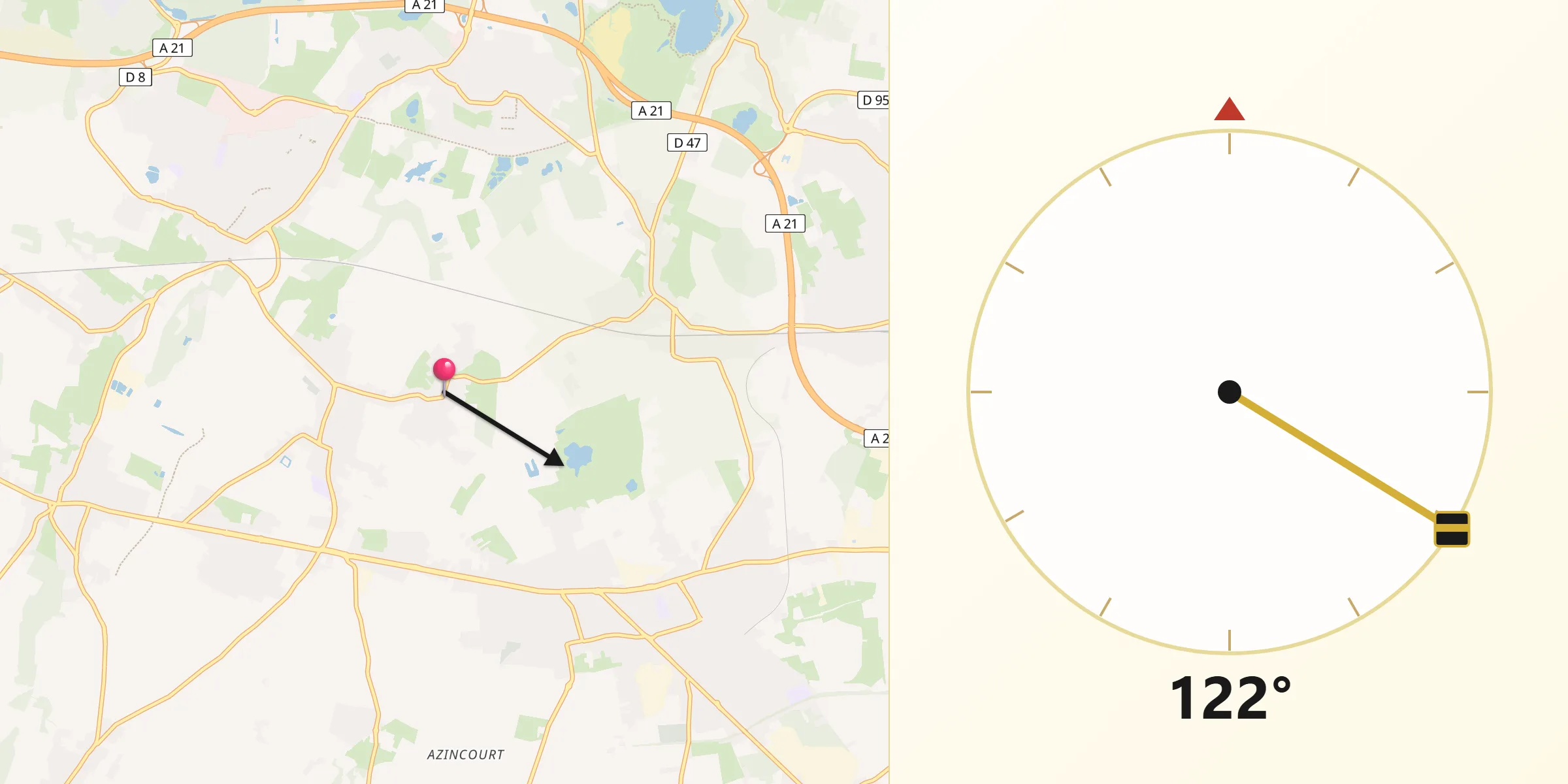 Direction vers la Qibla depuis Écaillon