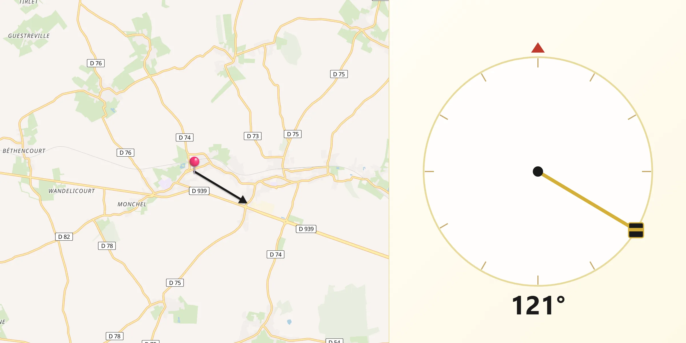 Direction vers la Qibla depuis Savy-Berlette