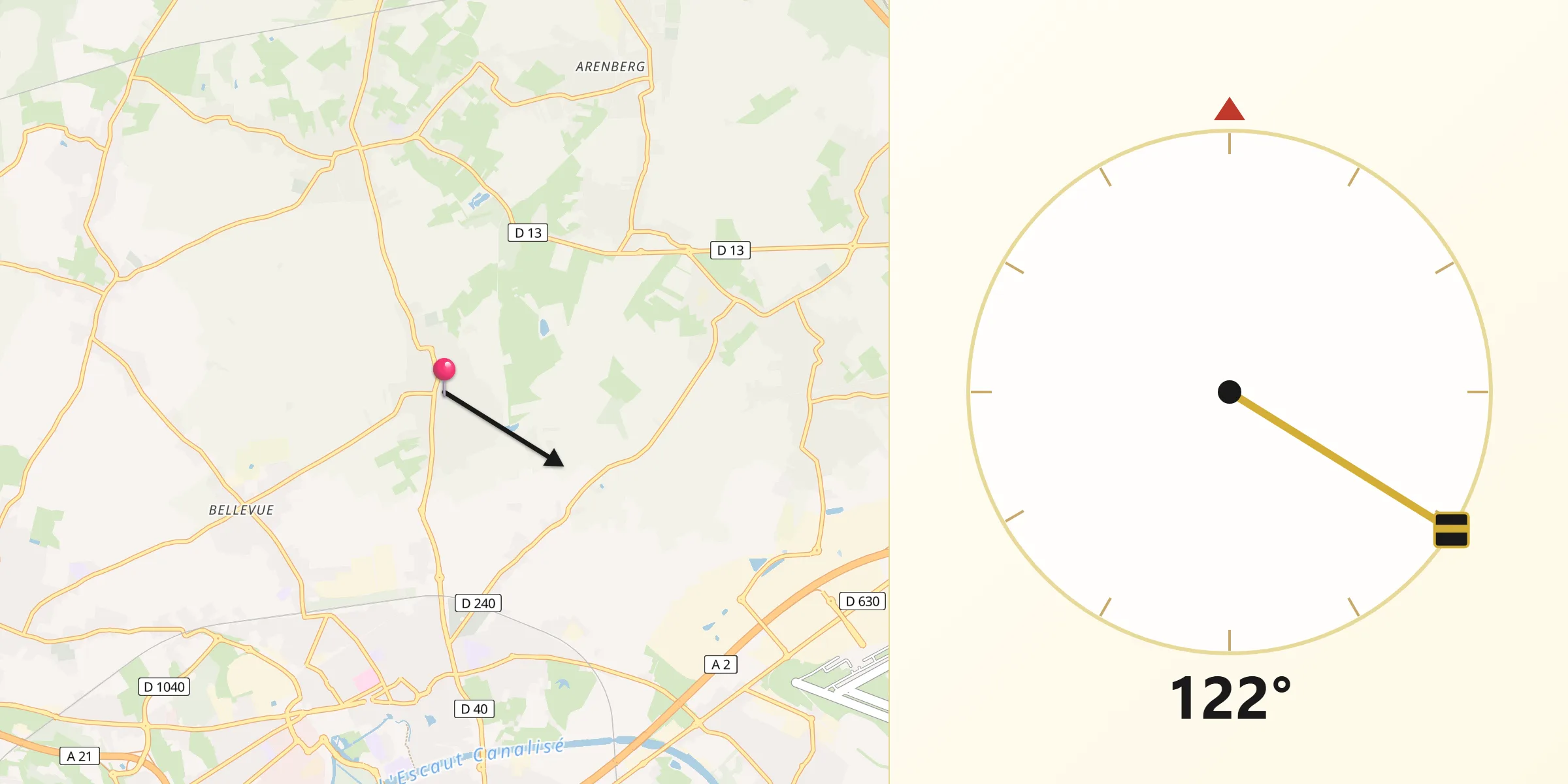 Direction vers la Qibla depuis Haveluy