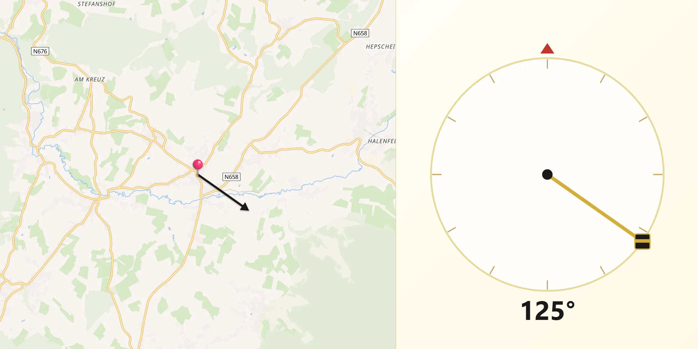 Direction vers la Qibla depuis Amblève