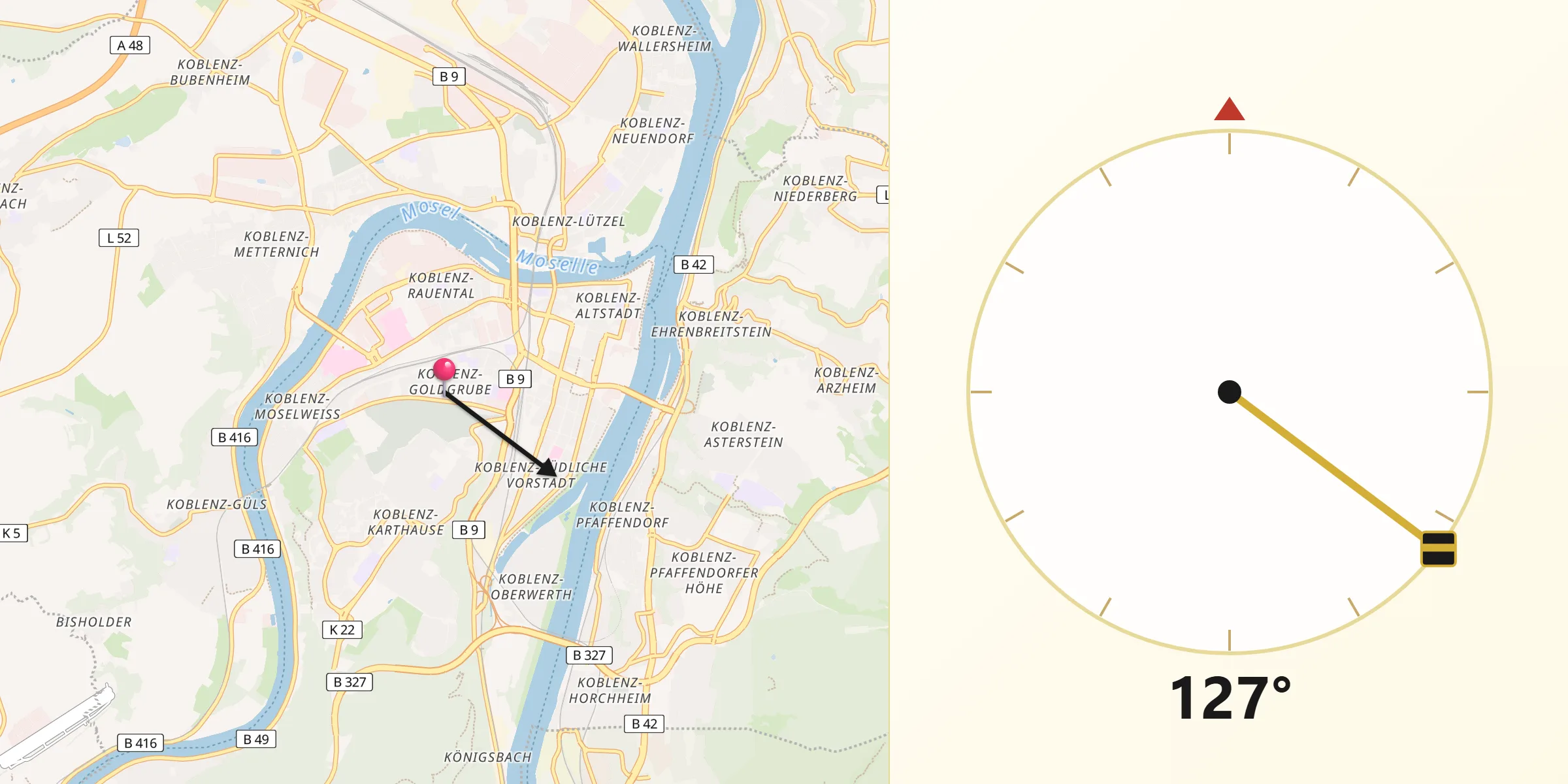 Qibla Richting vanaf Koblenz