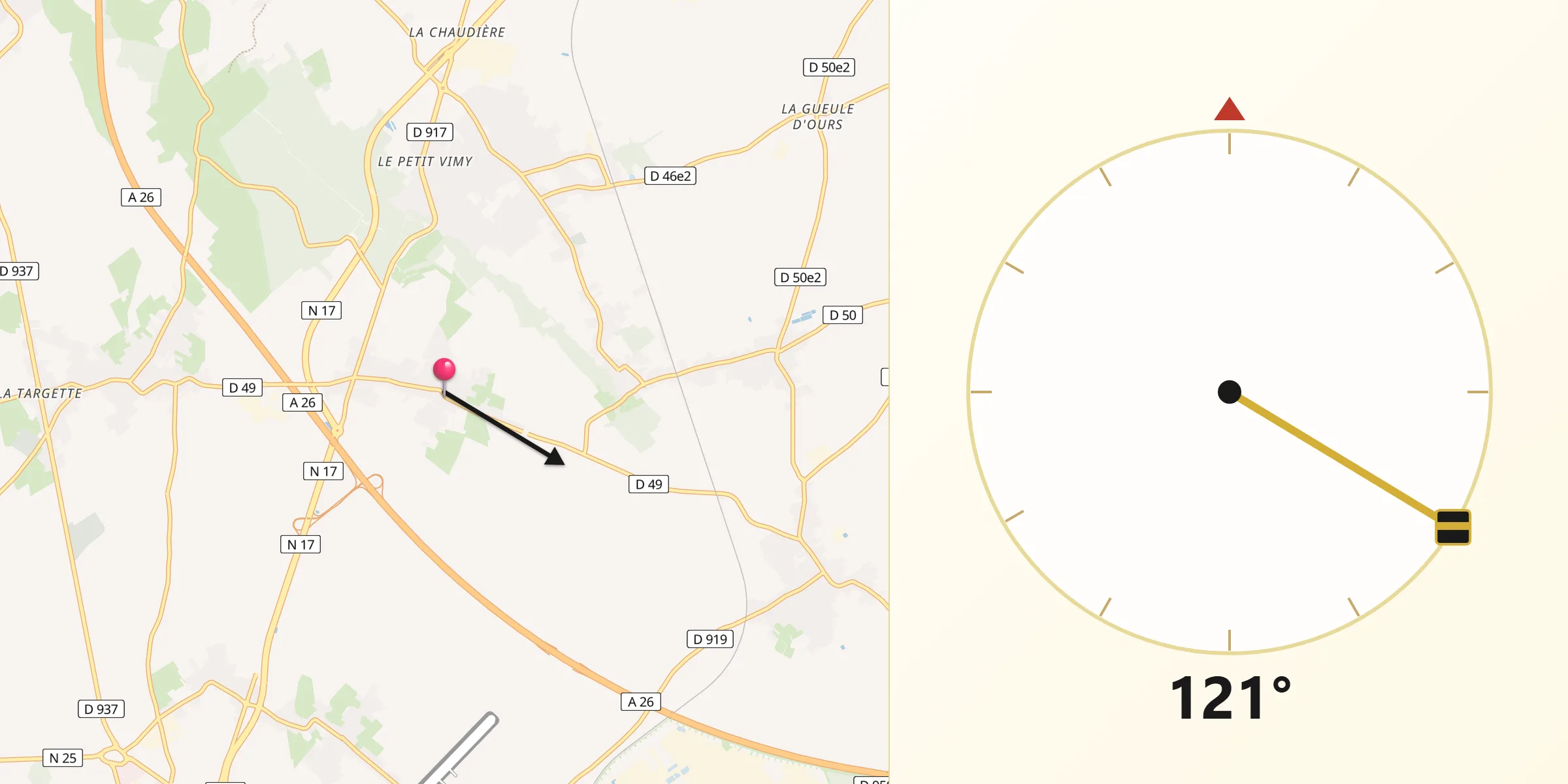 Direction vers la Qibla depuis Thélus