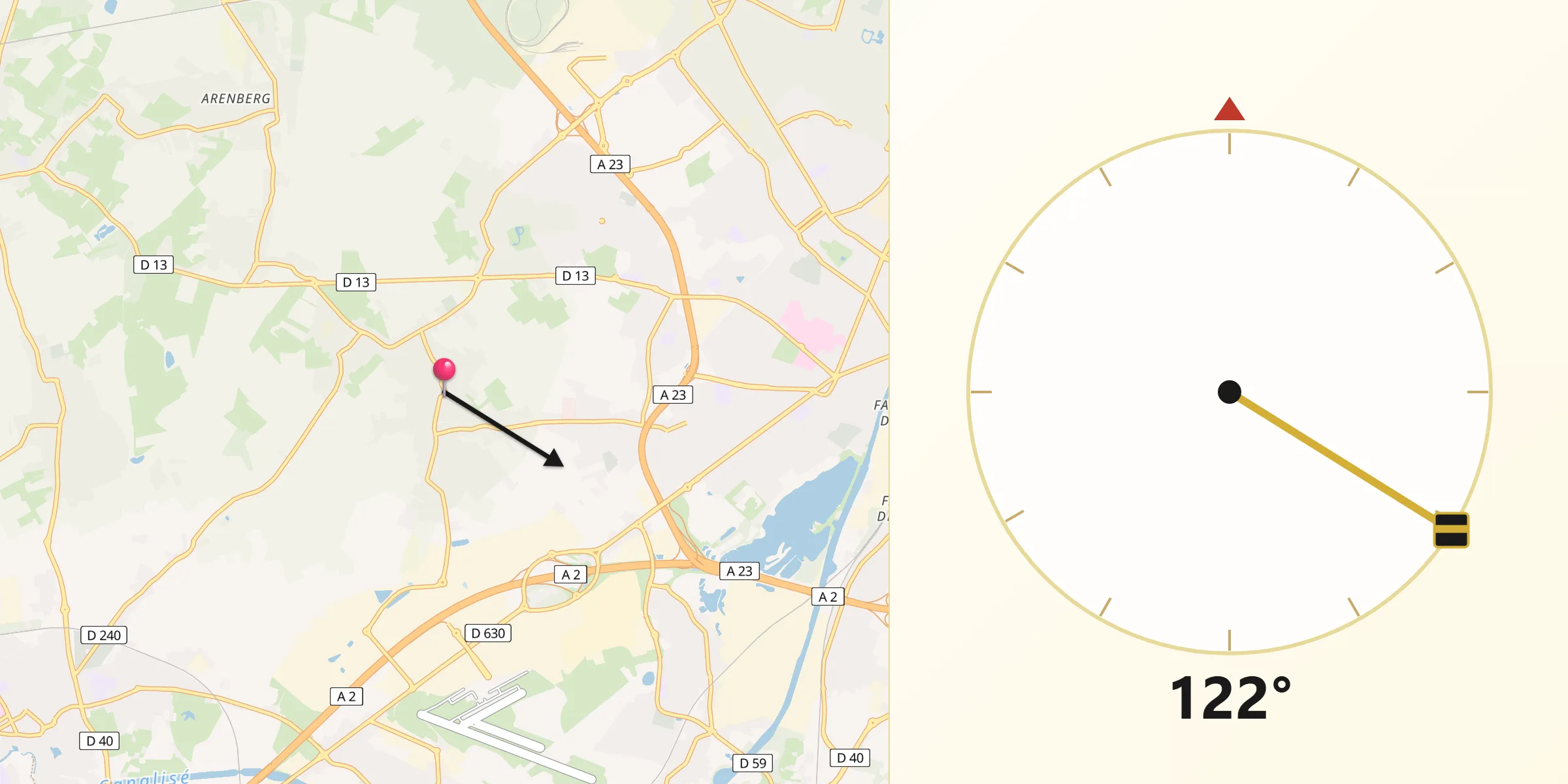 Direction vers la Qibla depuis Hérin