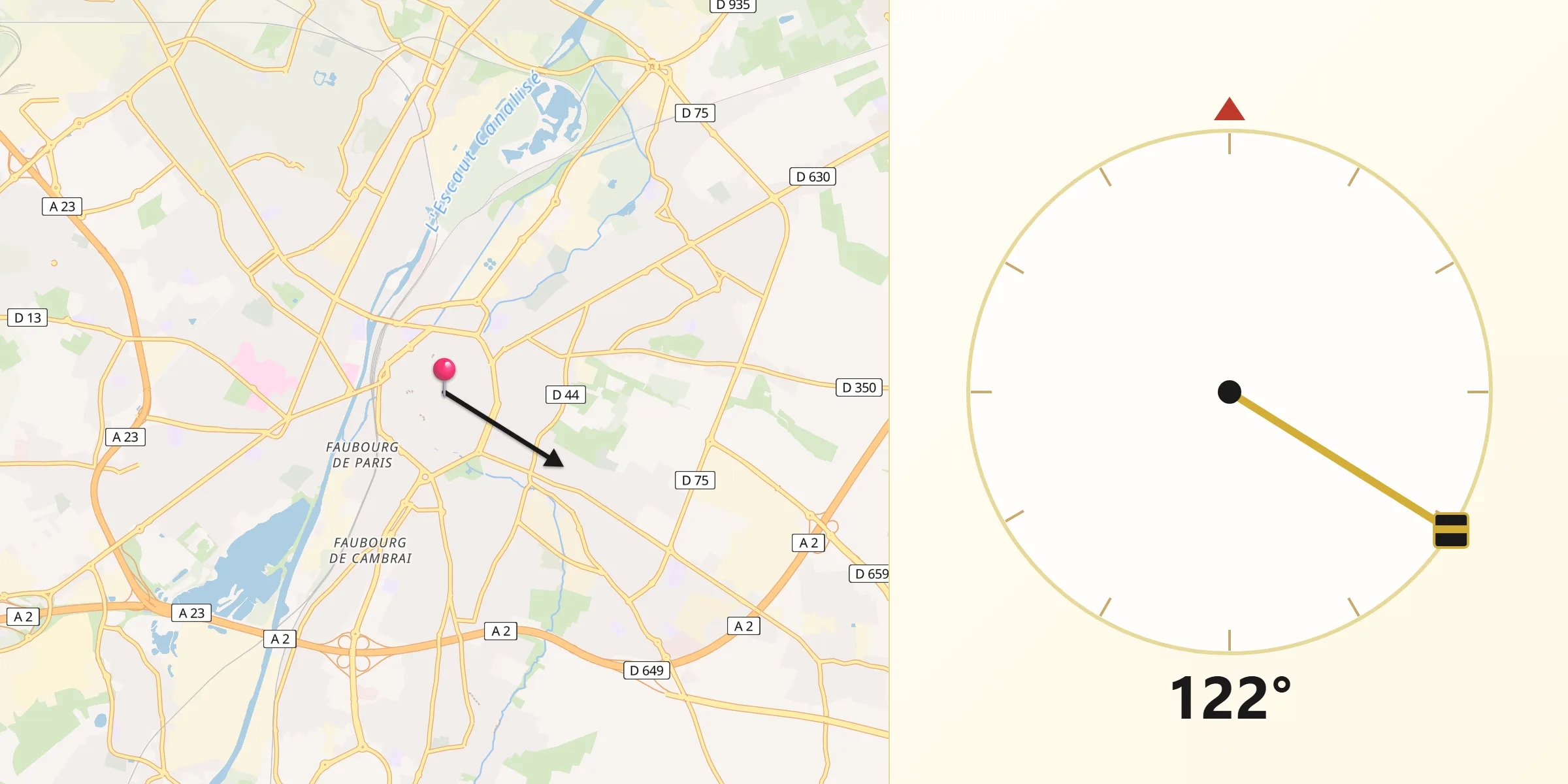 Direction vers la Qibla depuis Valenciennes