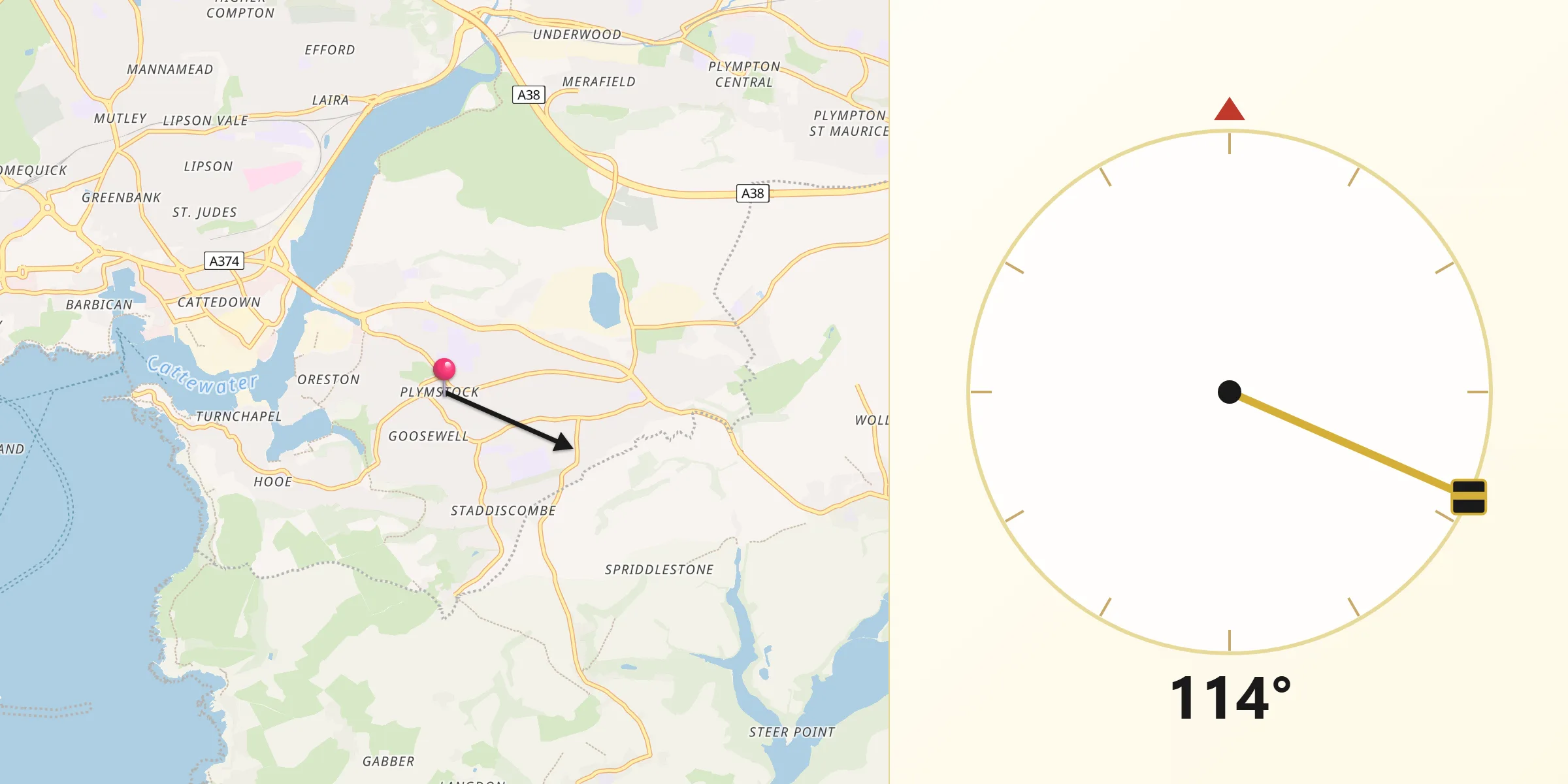 Qibla Direction from Plymstock