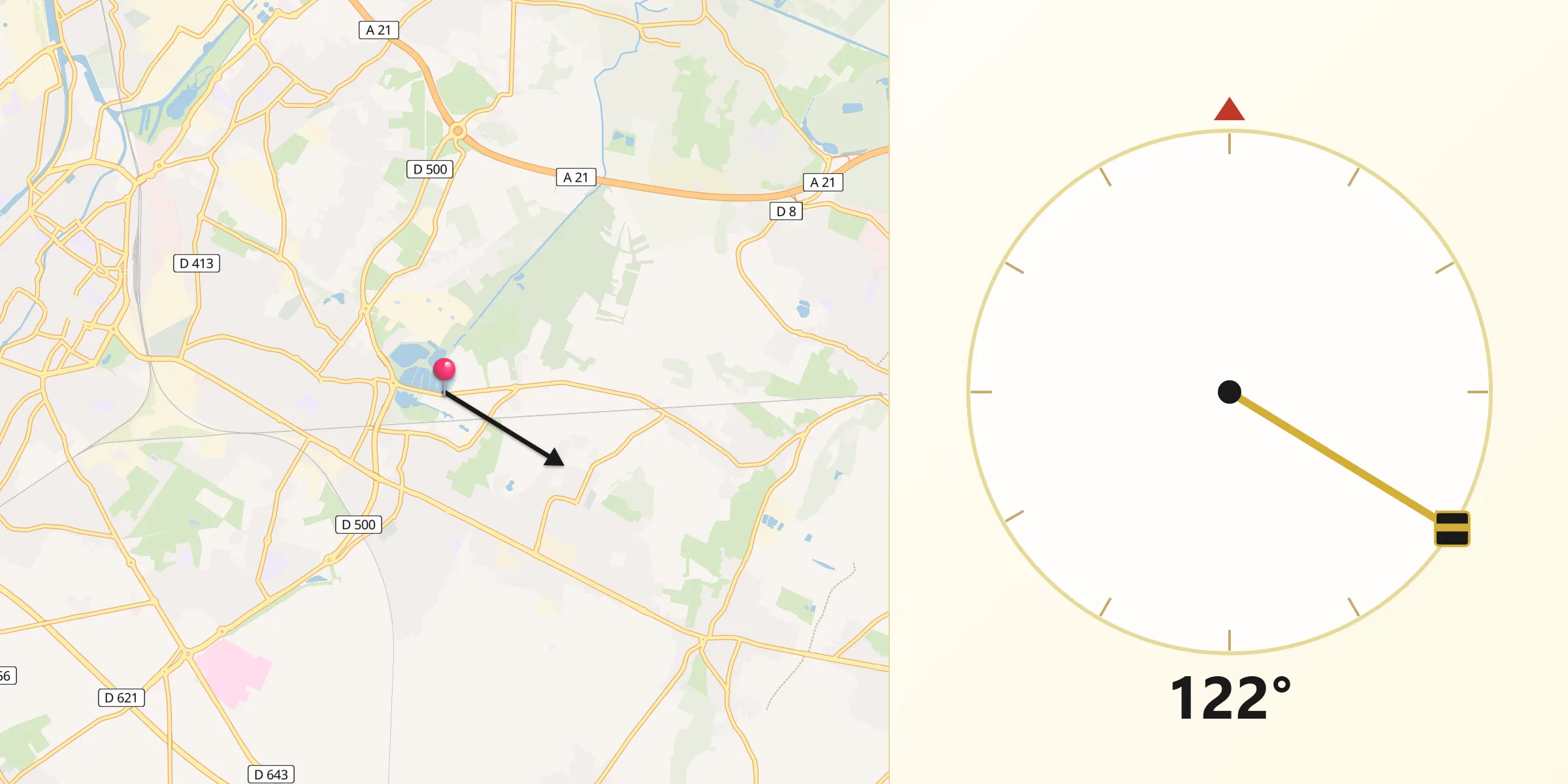Direction vers la Qibla depuis Sin-le-Noble