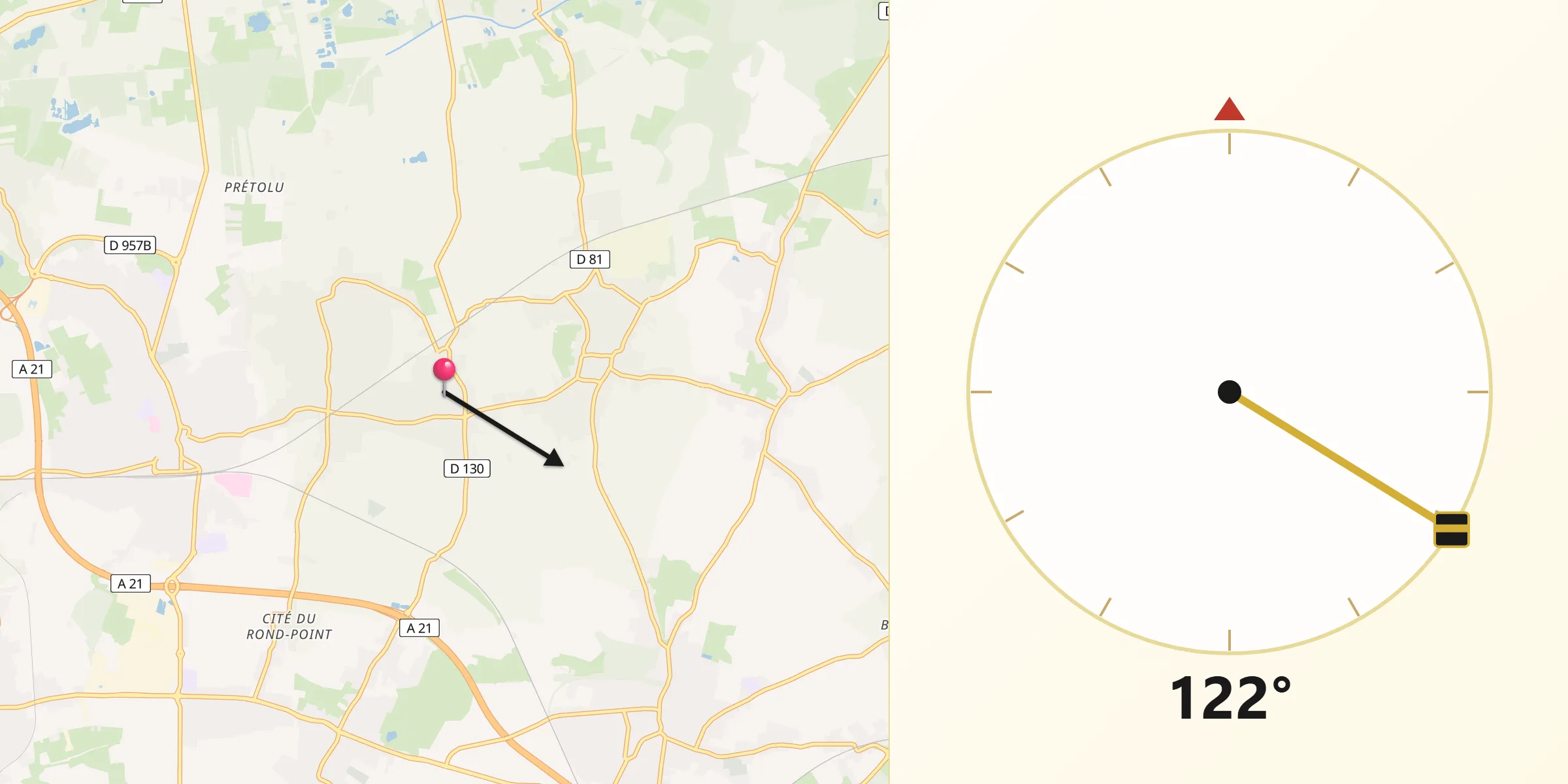 Direction vers la Qibla depuis Erre