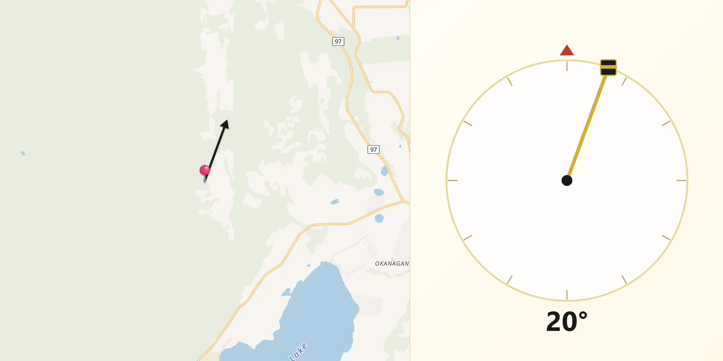 Qibla Direction from Okanagan
