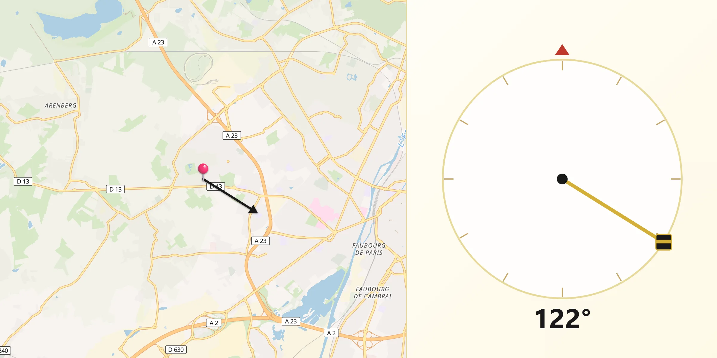 Direction vers la Qibla depuis Aubry-du-Hainaut