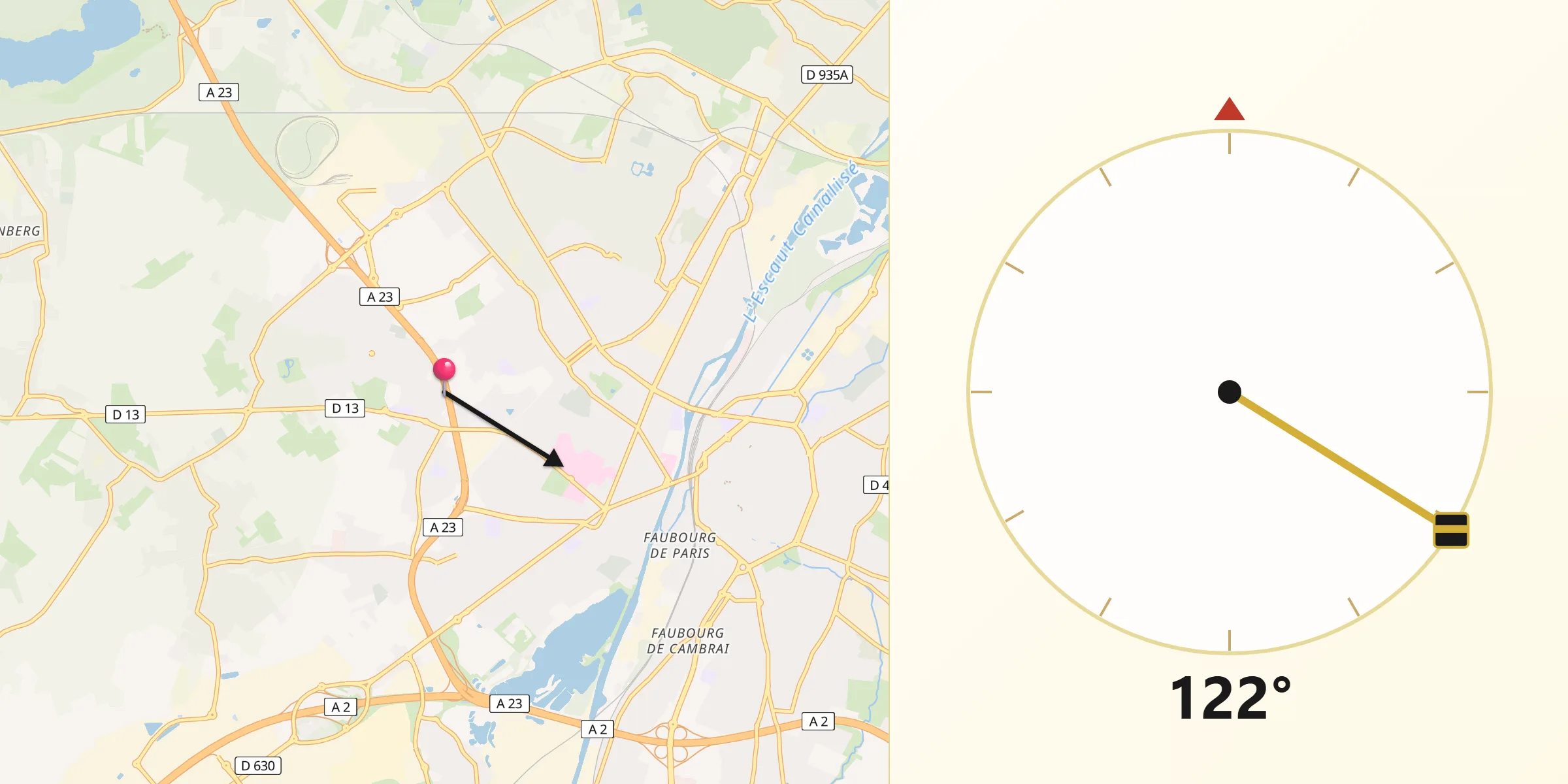 Direction vers la Qibla depuis Petite-Forêt