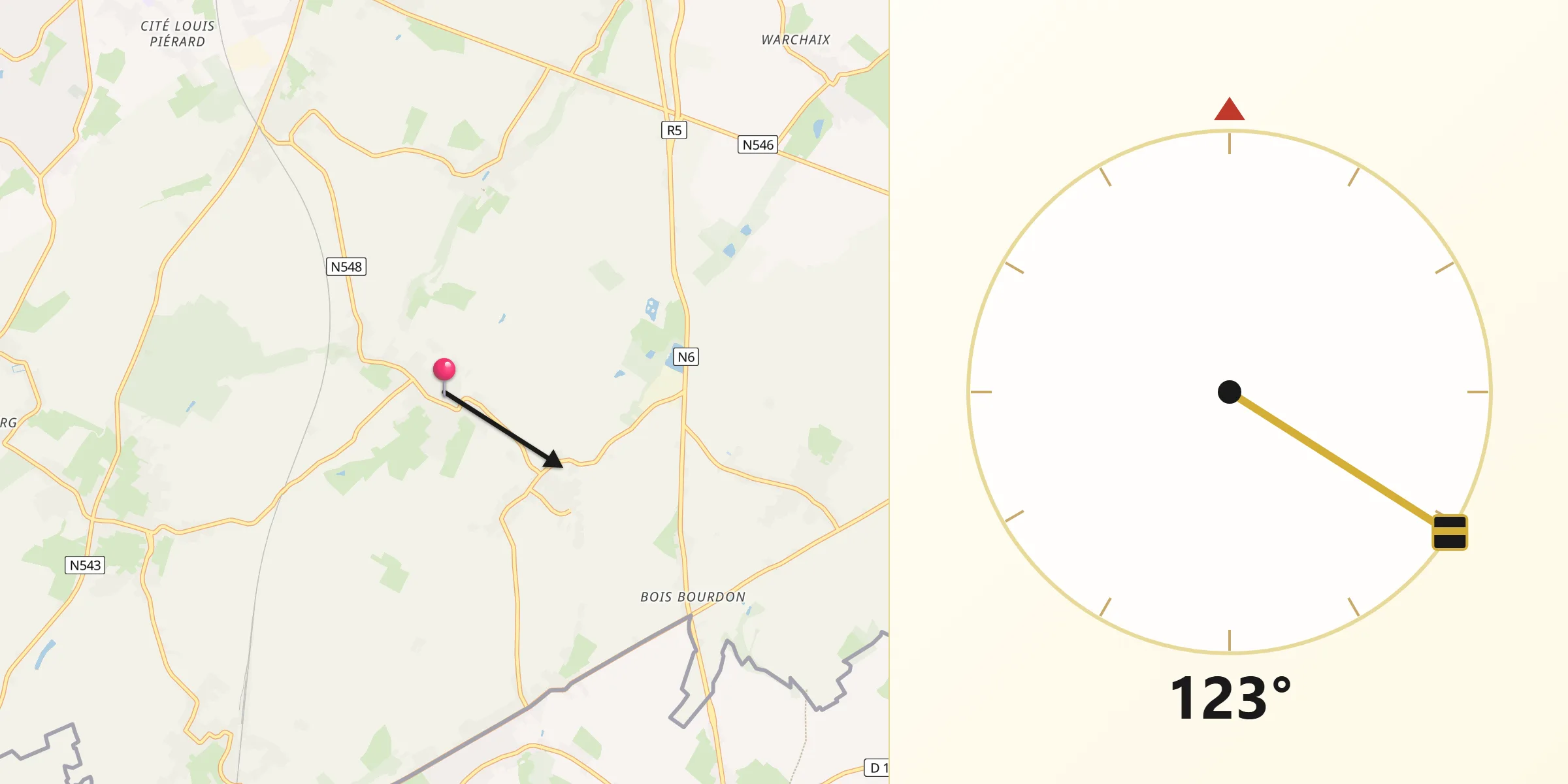 Direction vers la Qibla depuis Quévy-le-Petit