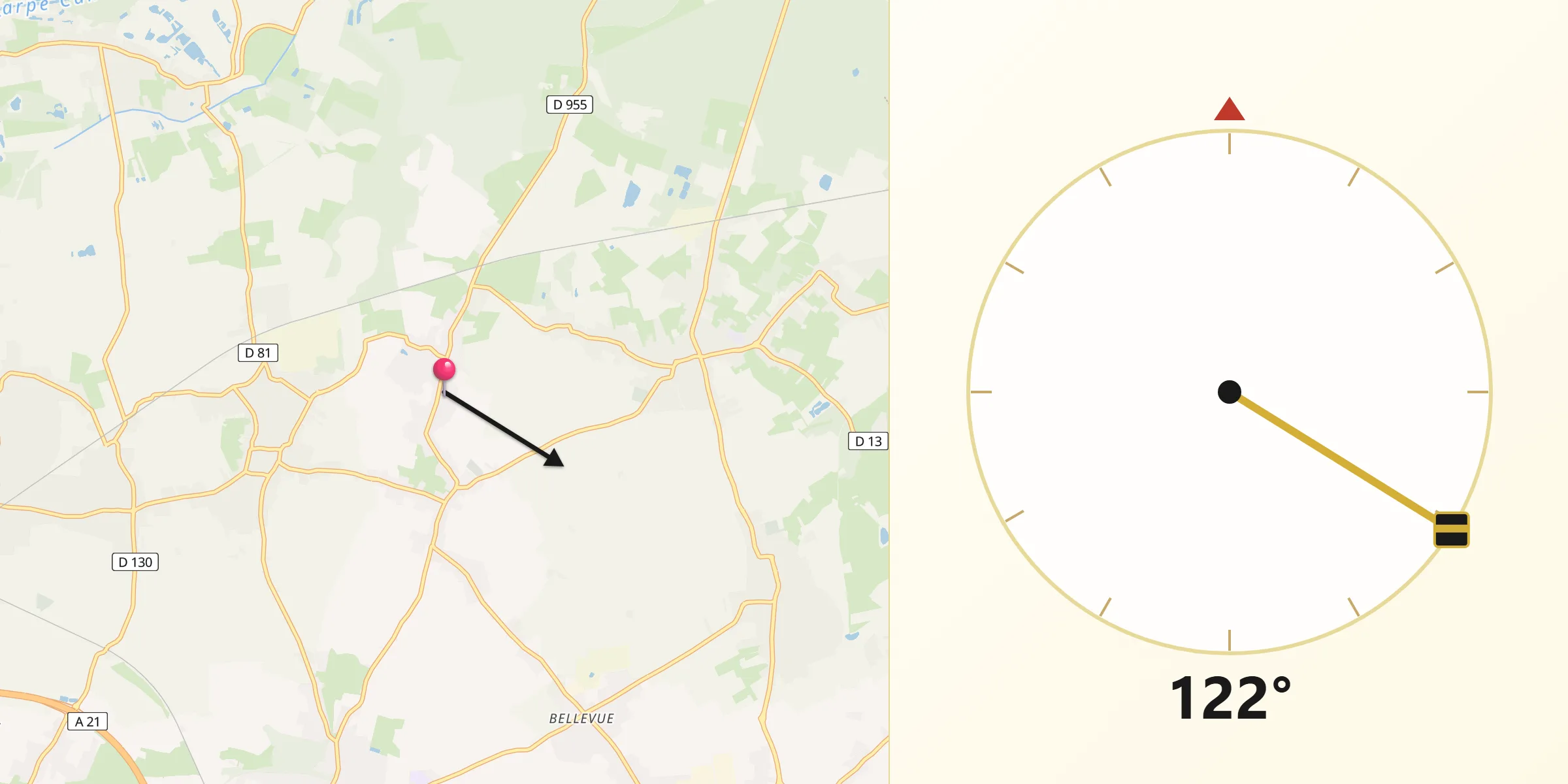 Direction vers la Qibla depuis Hélesmes