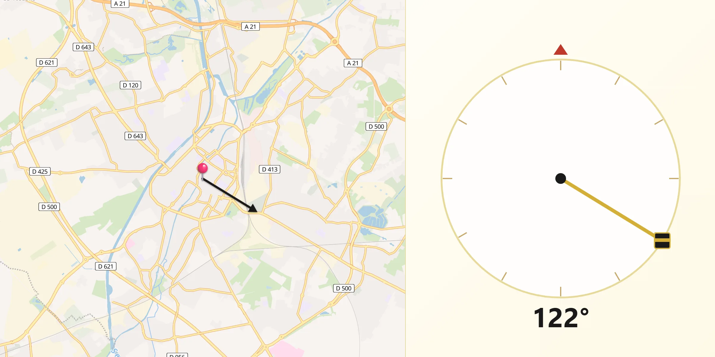 Direction vers la Qibla depuis Douai