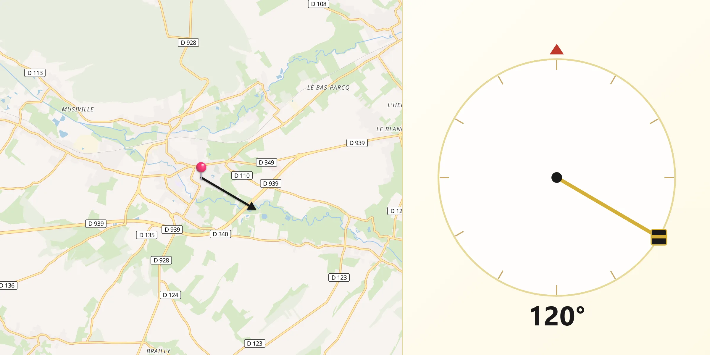 Direction vers la Qibla depuis Marconne