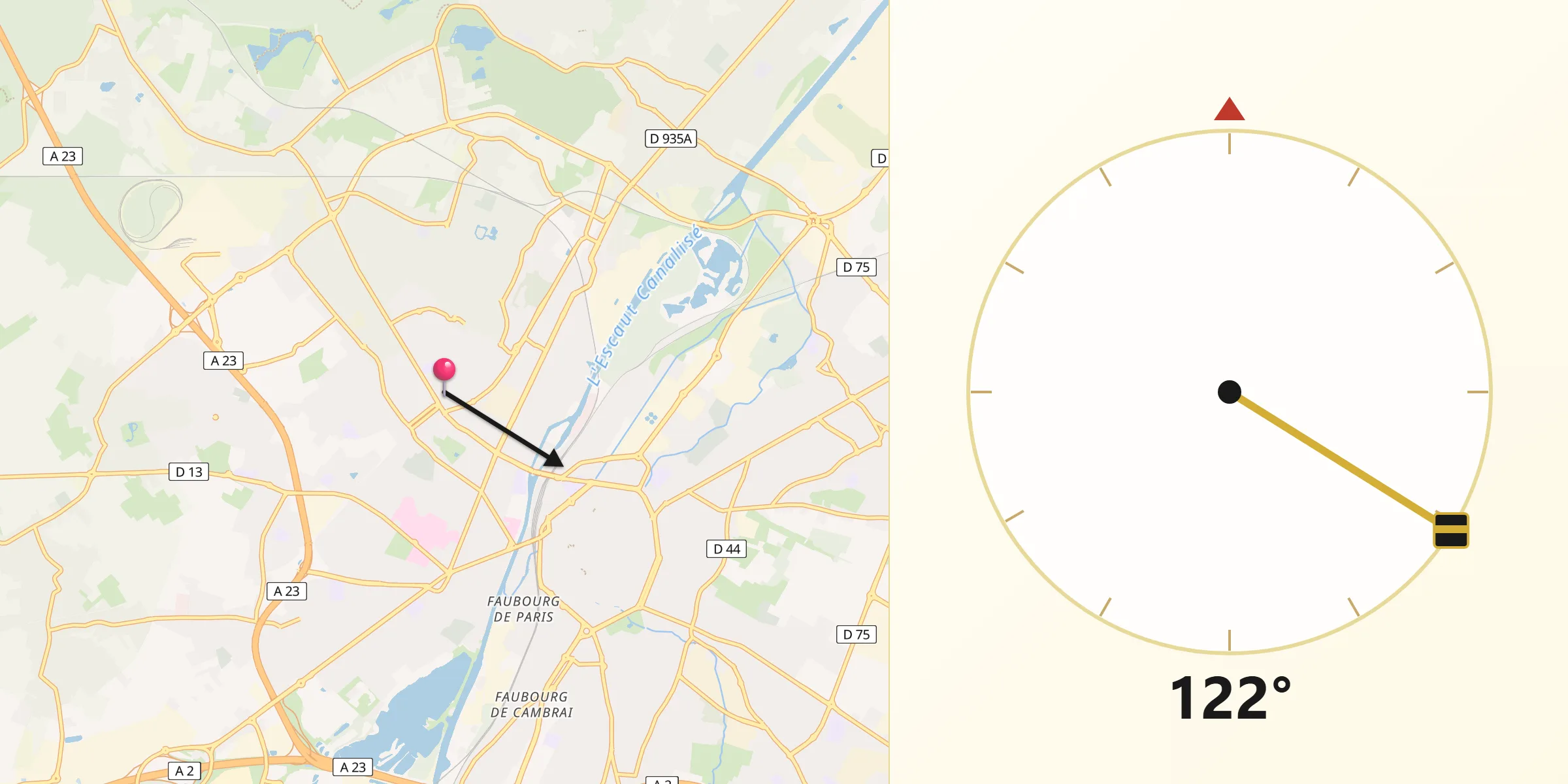 Direction vers la Qibla depuis Anzin