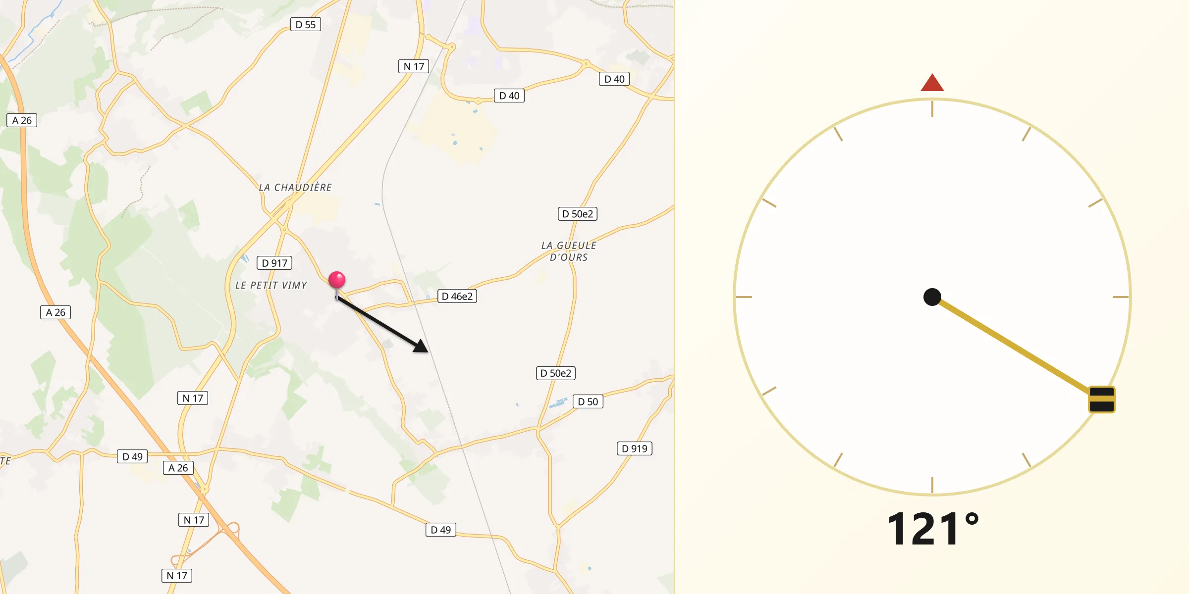 Direction vers la Qibla depuis Vimy