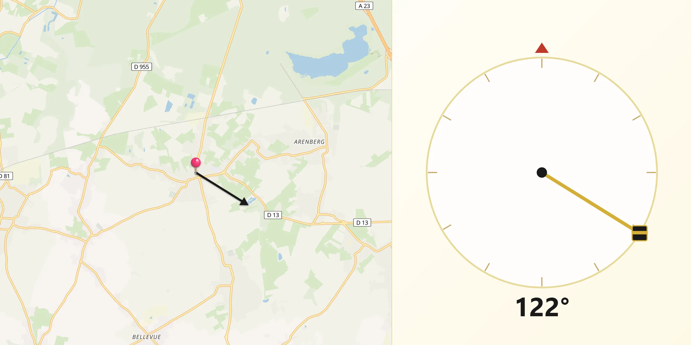 Direction vers la Qibla depuis Wallers