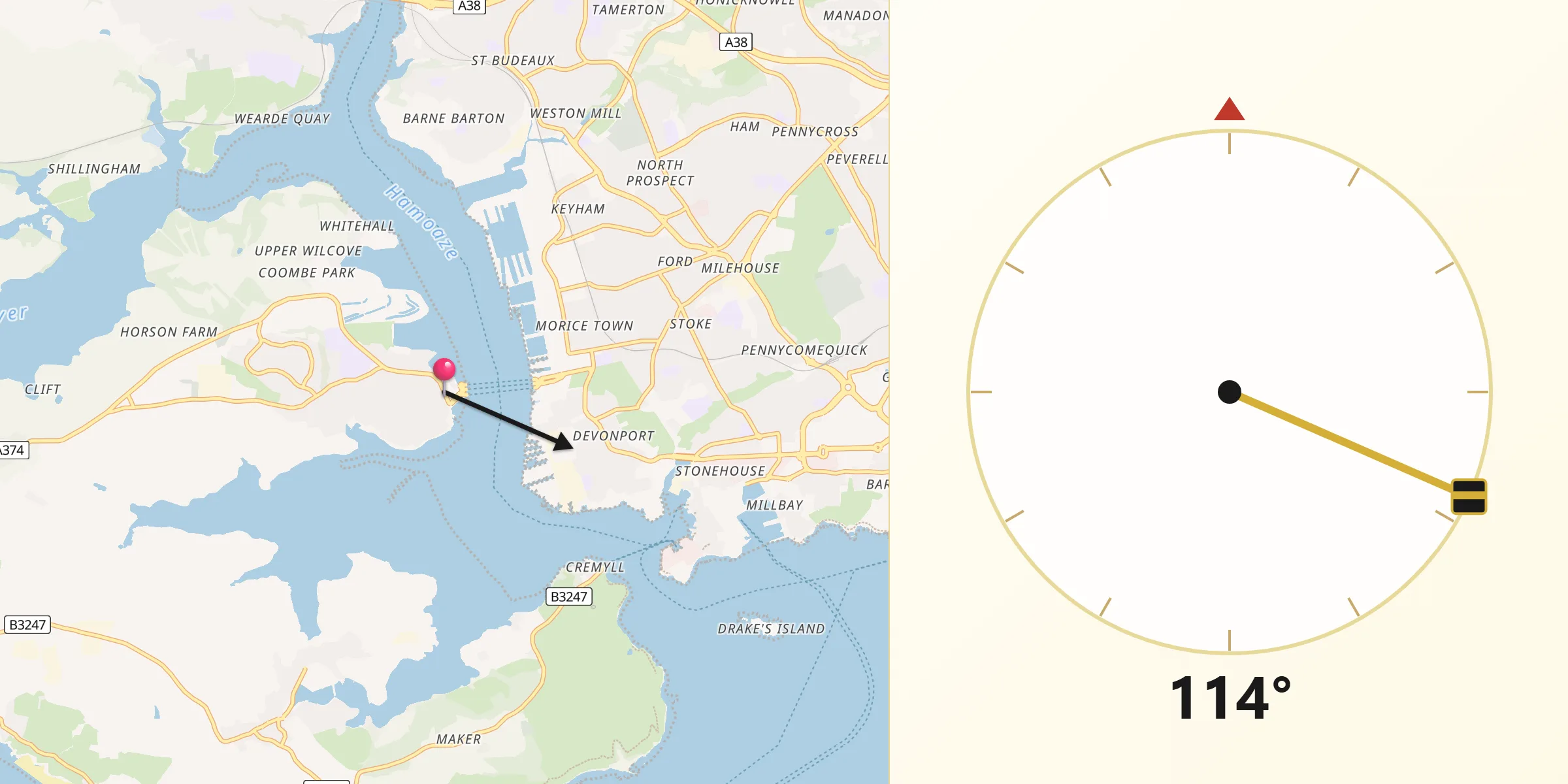 Qibla Direction from Torpoint