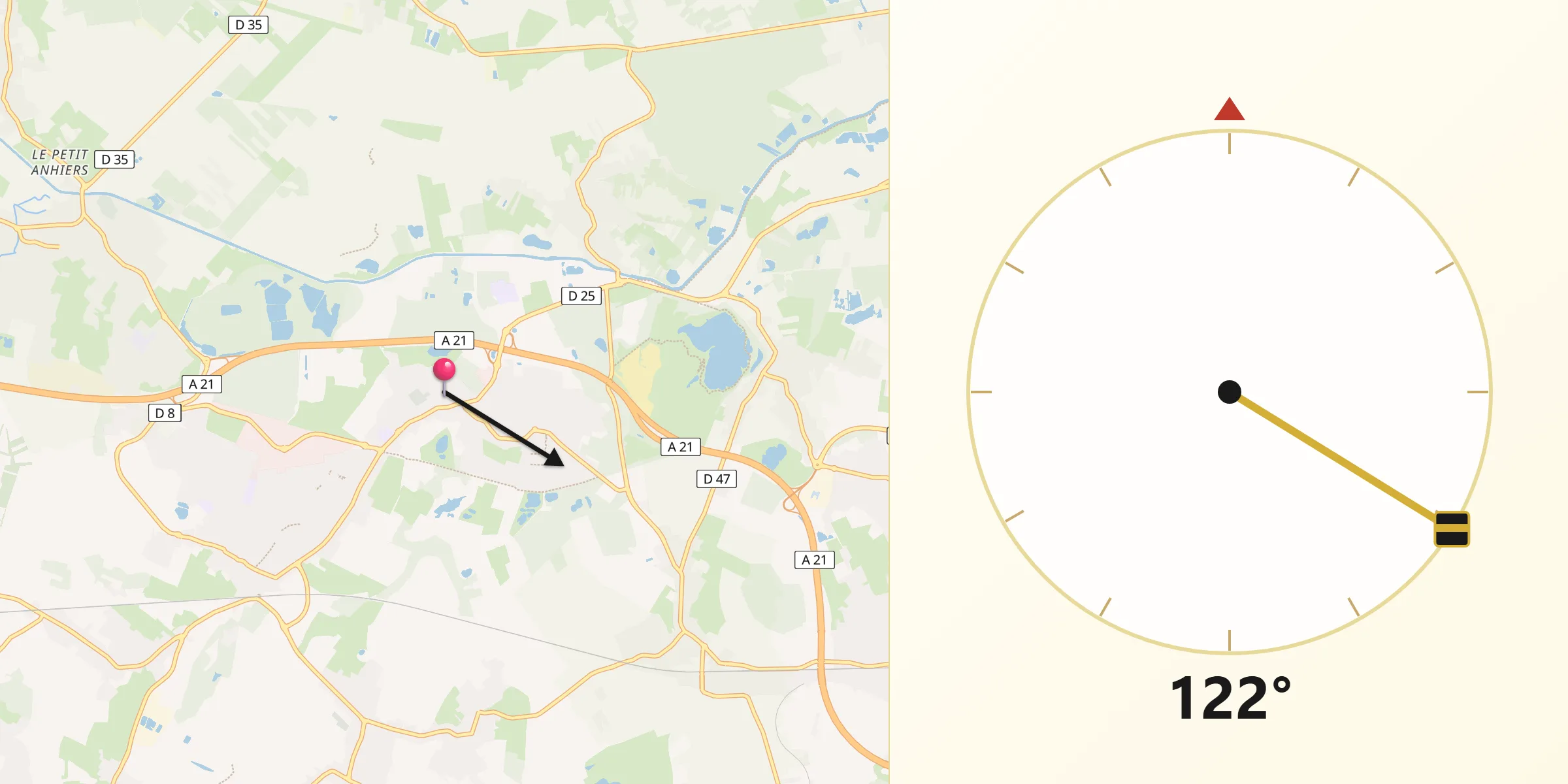 Direction vers la Qibla depuis Pecquencourt