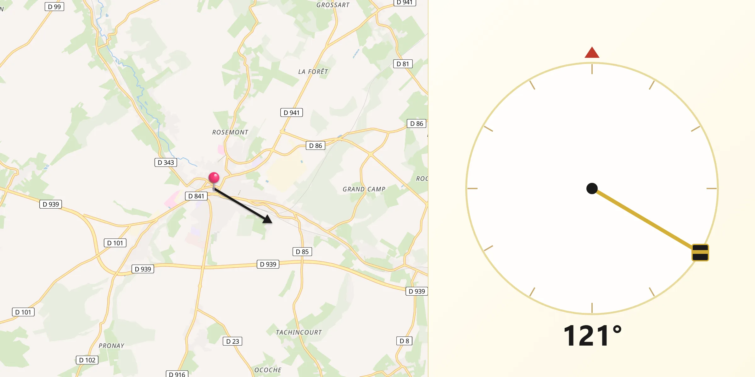 Direction vers la Qibla depuis Saint-Pol-sur-Ternoise