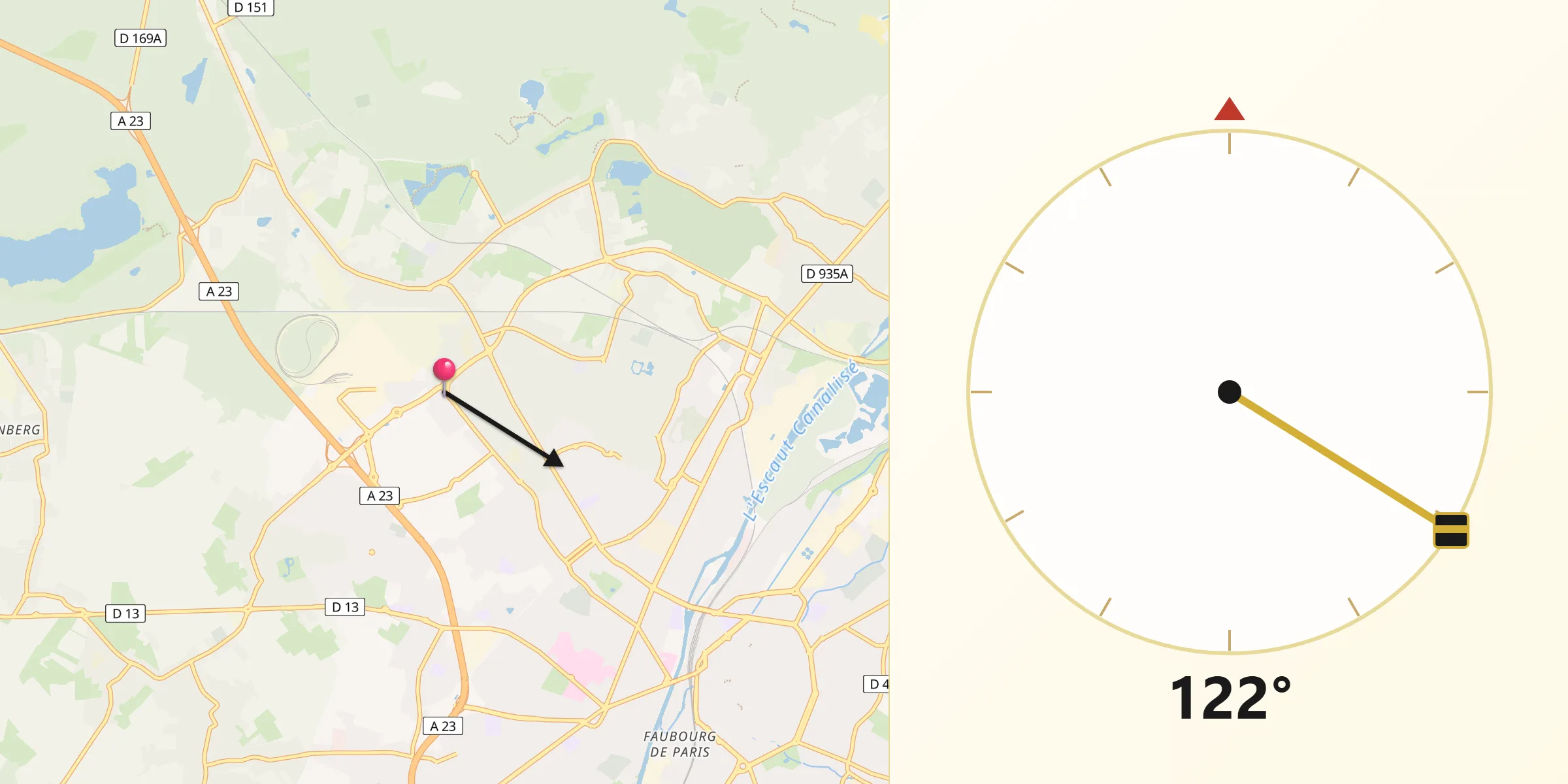 Direction vers la Qibla depuis Raismes