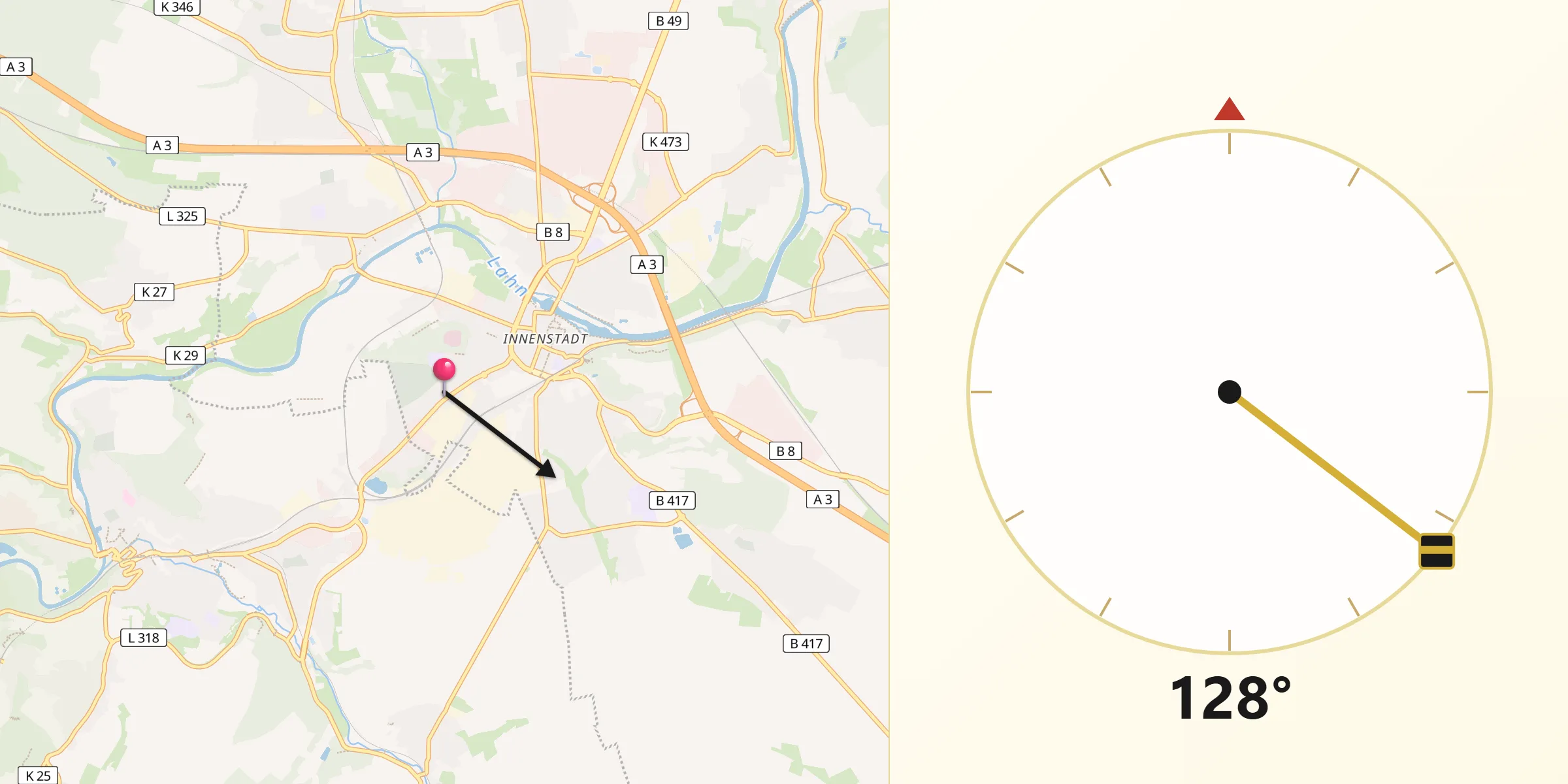 Qibla-Richtung von Limburg an der Lahn
