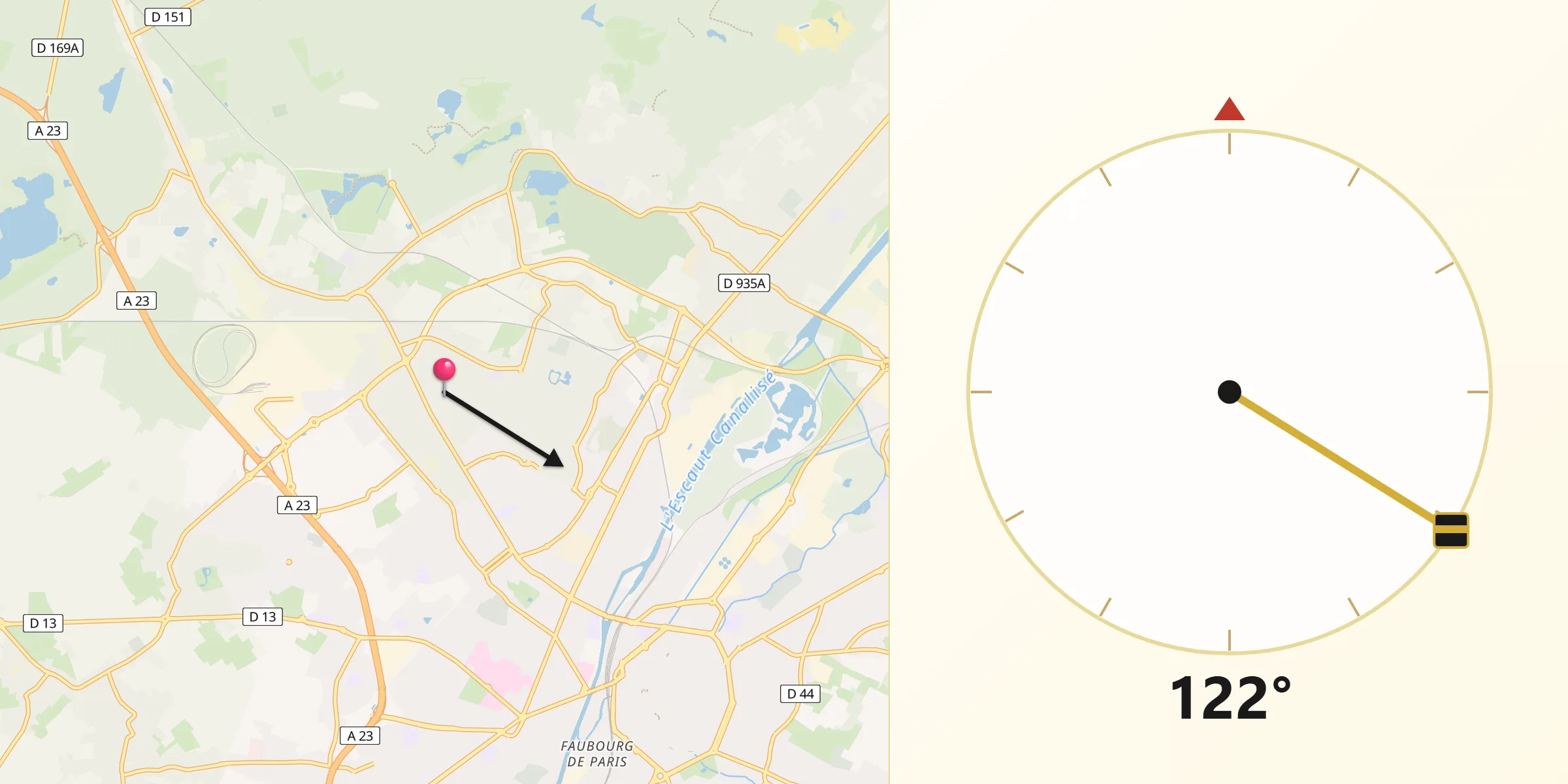 Direction vers la Qibla depuis Beuvrages