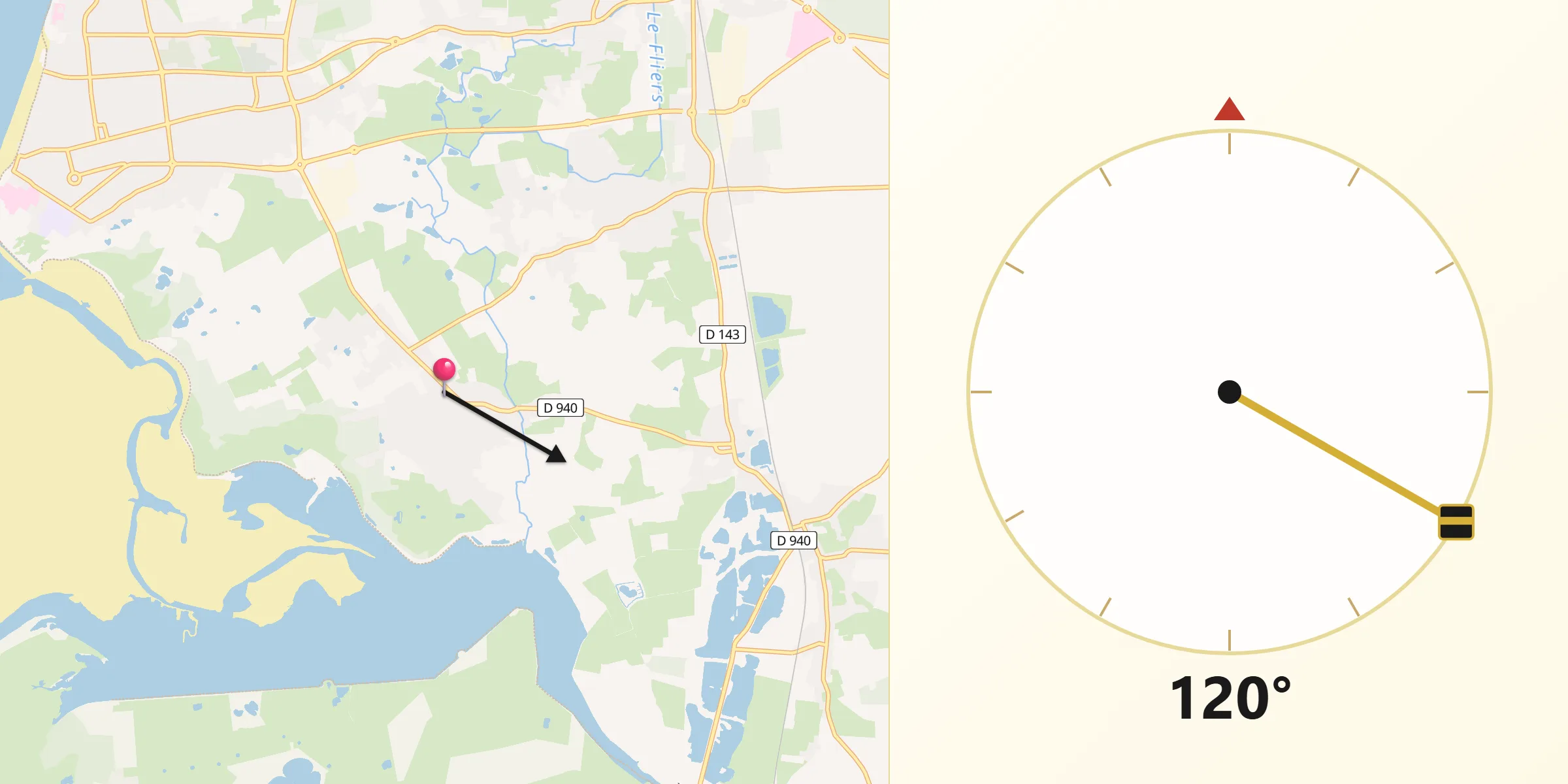 Direction vers la Qibla depuis Groffliers