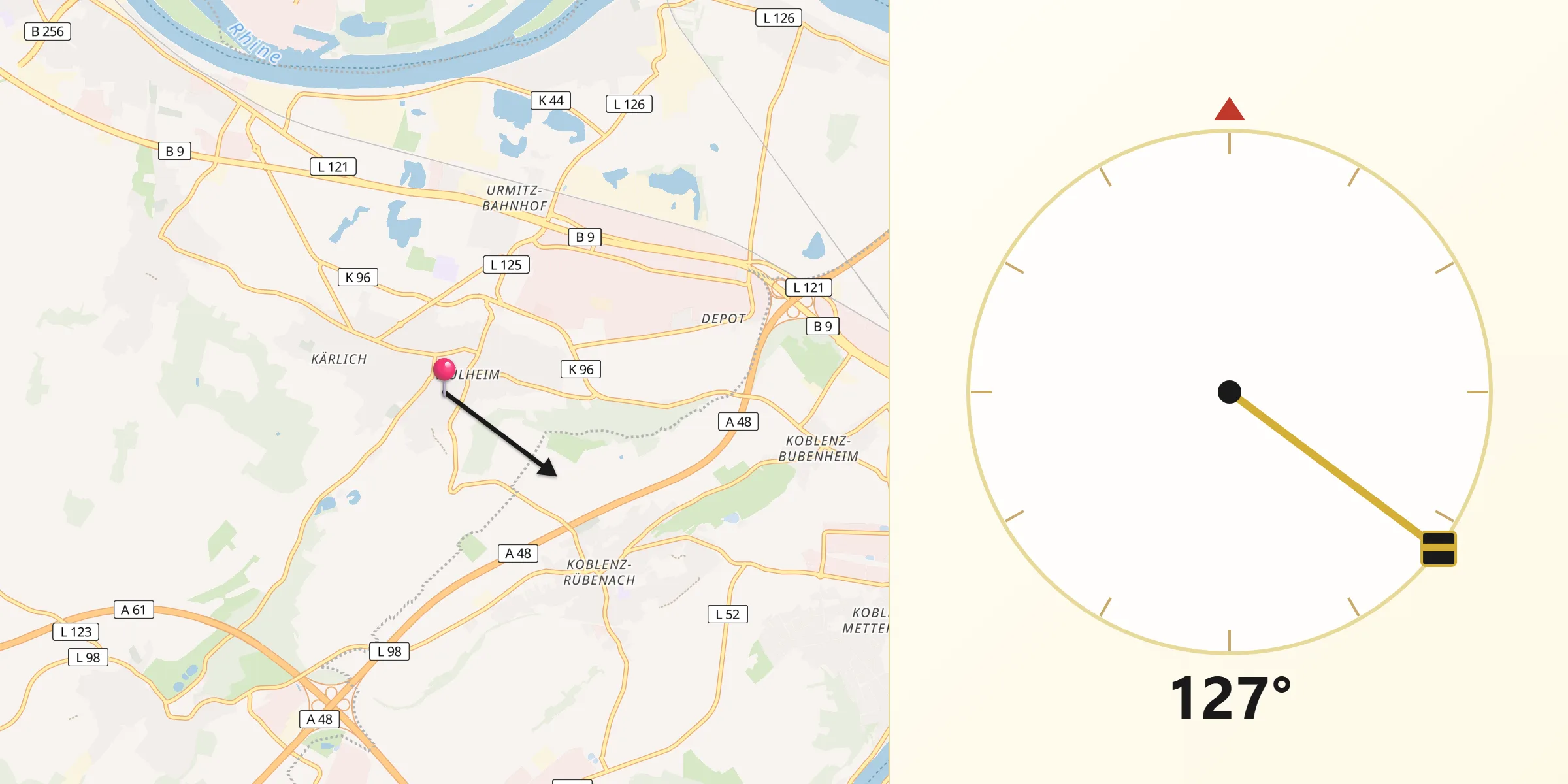 Qibla-Richtung von Mülheim-Kärlich