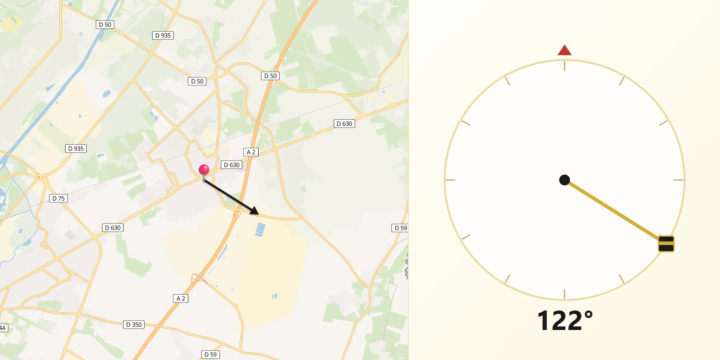 Direction vers la Qibla depuis Onnaing