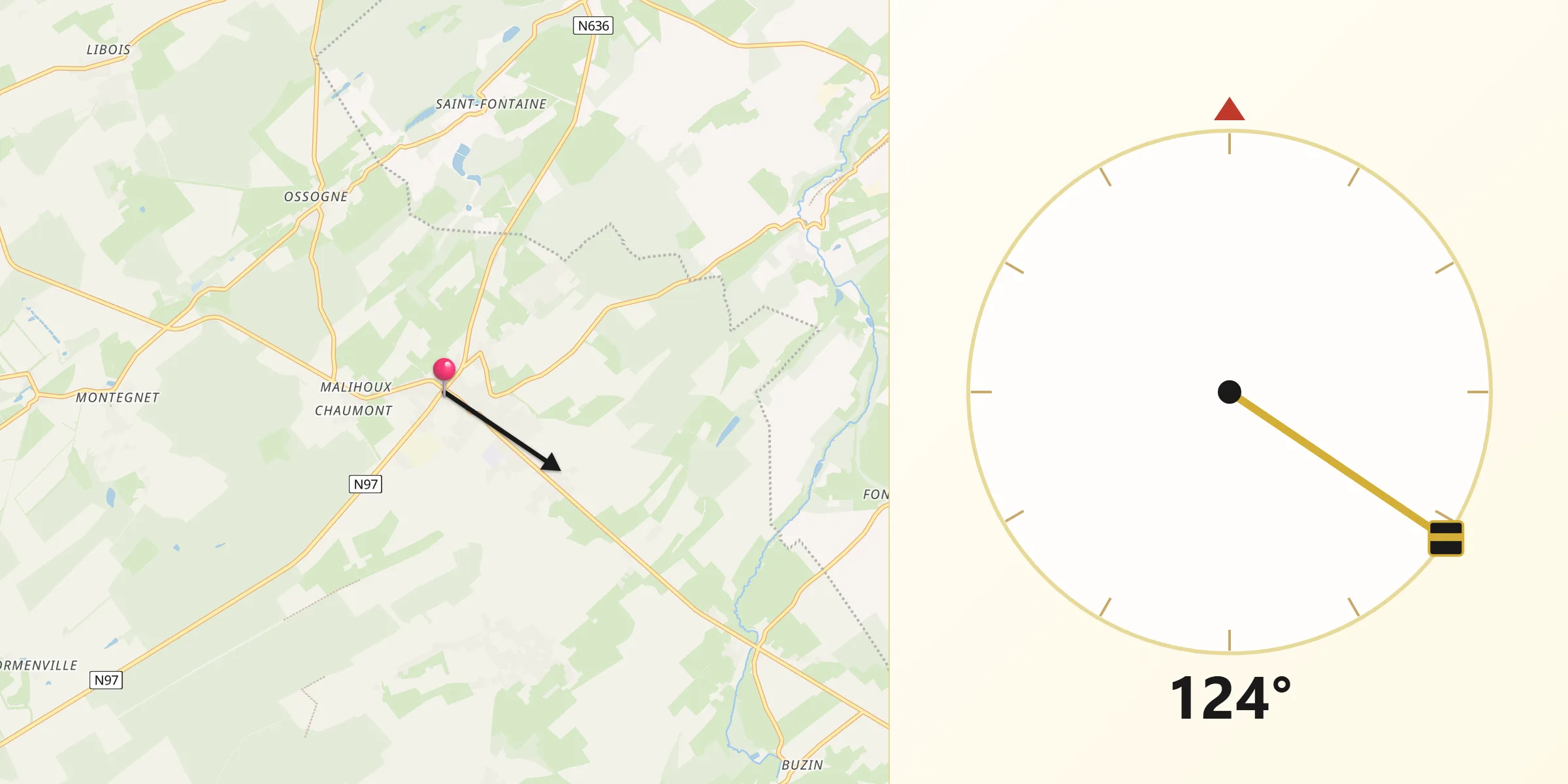 Direction vers la Qibla depuis Havelange