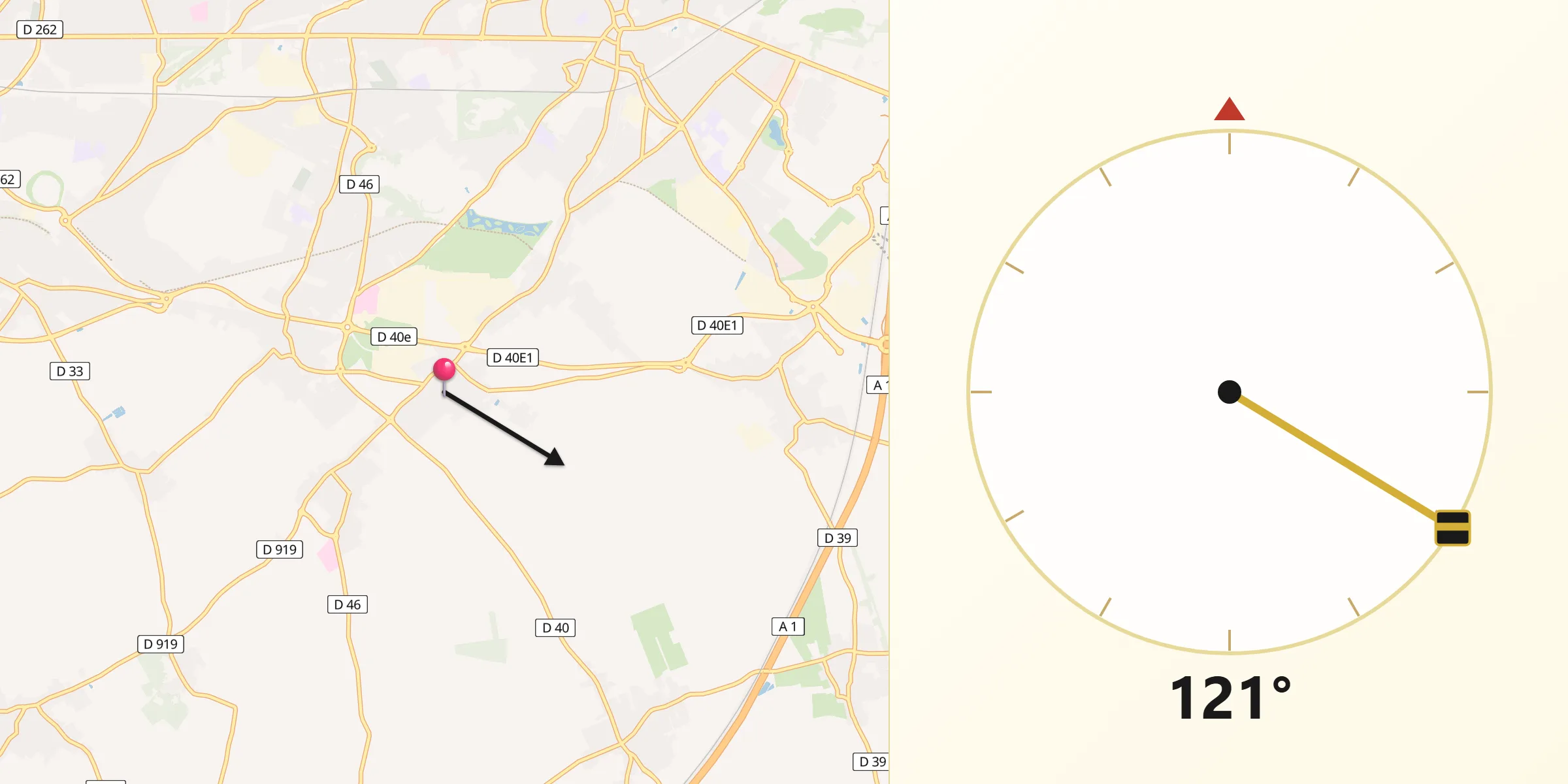 Direction vers la Qibla depuis Drocourt